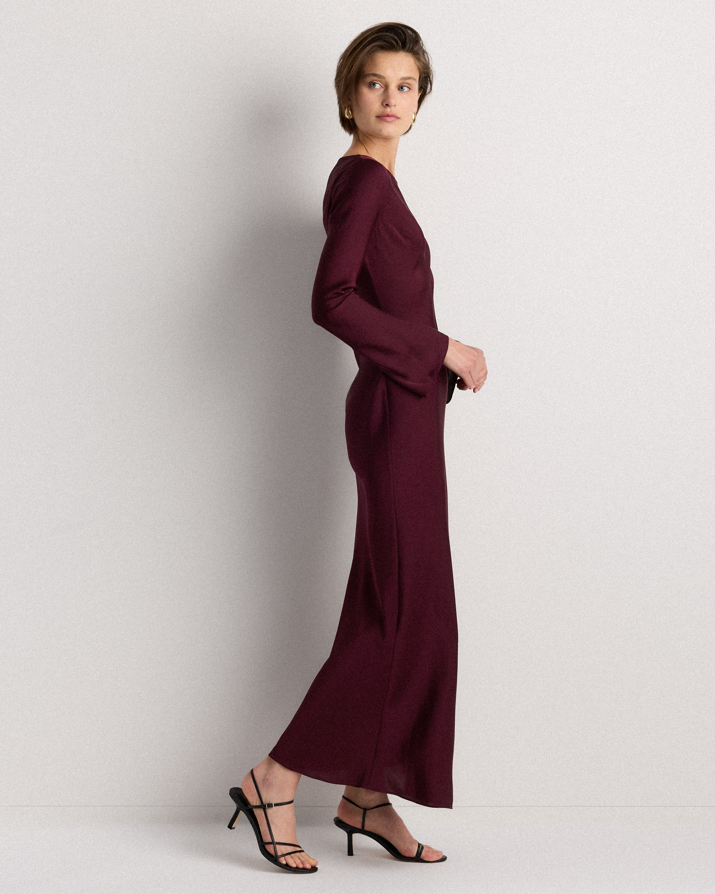 burgundy dress maxi long sleeve Monse Women's One-Sleeve Pajama Dress - Burgundy main image 0
