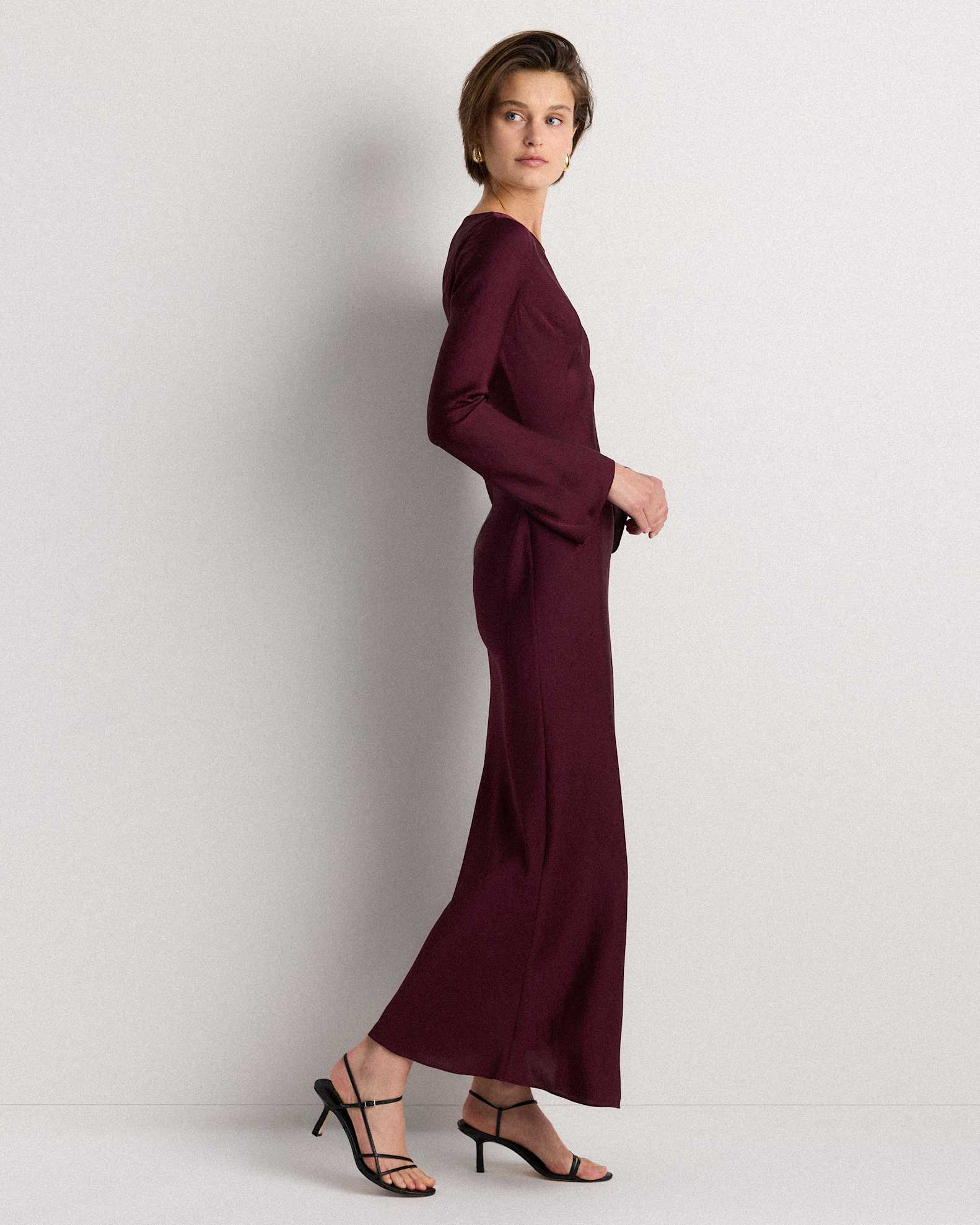 Women's Washable Stretch Silk Long Sleeve Maxi Dress in Wine Tasting Red Women's Washable Stretch Silk Long Sleeve Maxi Dress in Wine Tasting Red