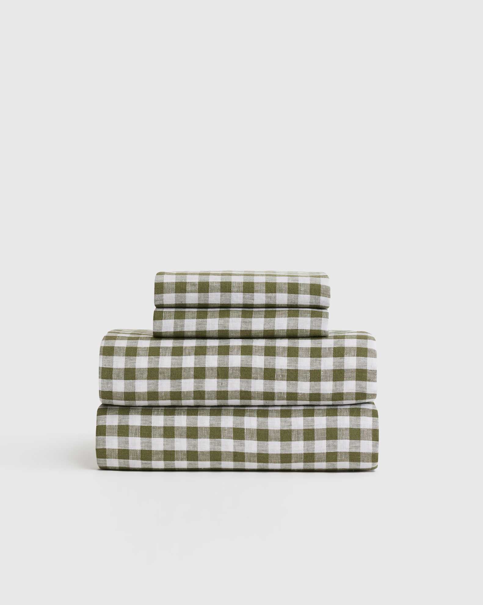 European Linen Gingham Sheet Set in Olive1