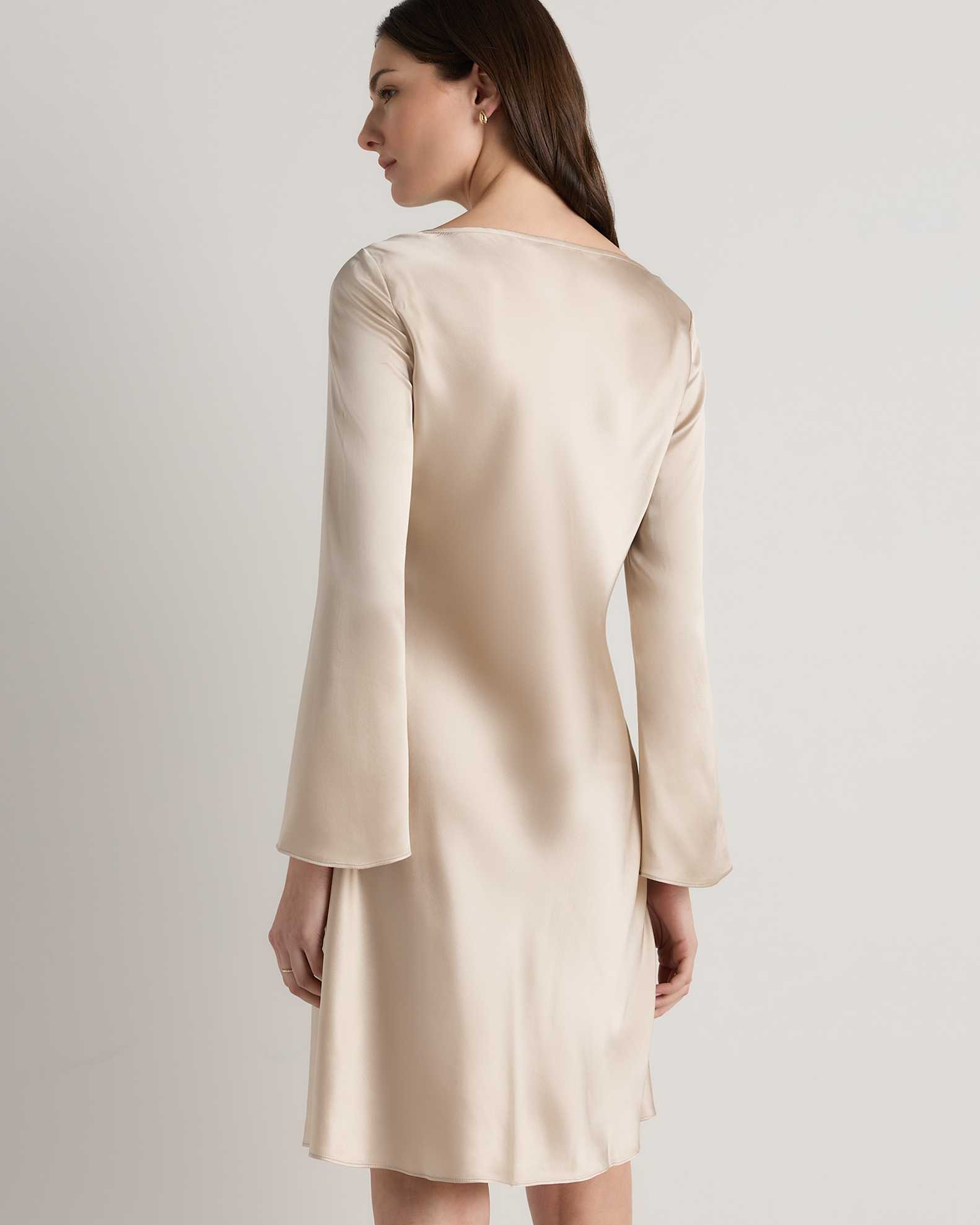 Women's Long Sleeve Mini Dress in Champagne, Size Large, Silk by Quince Women's Long Sleeve Mini Dress in Champagne, Size Large, Silk by Quince