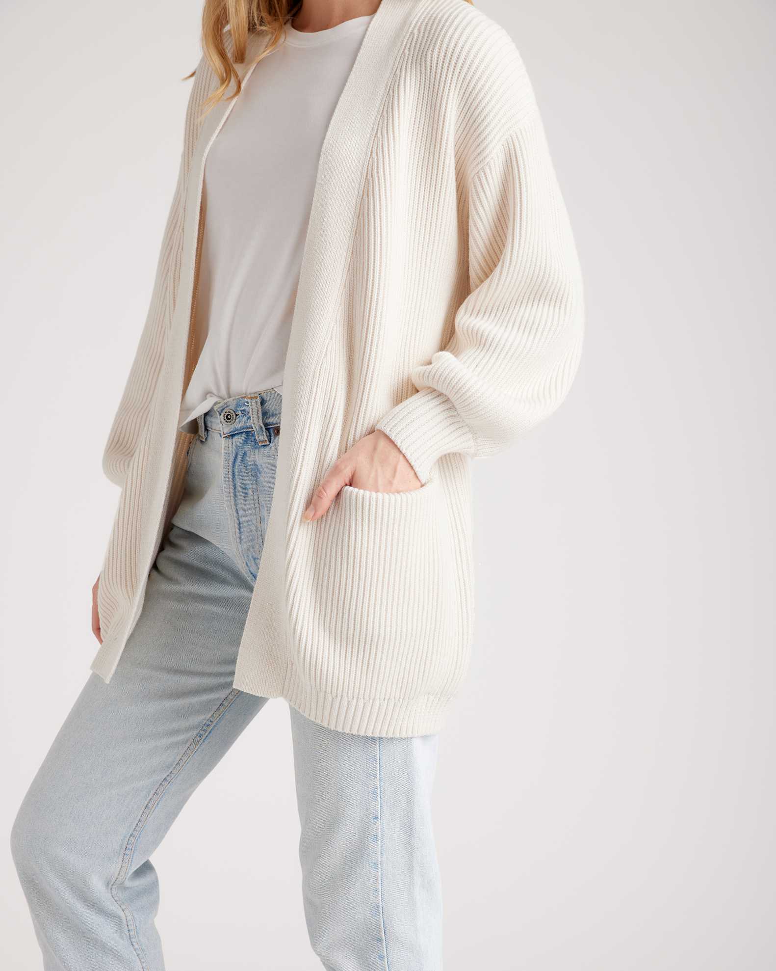 Knit Cardigan Oversized White Sweater Women's 100% Organic