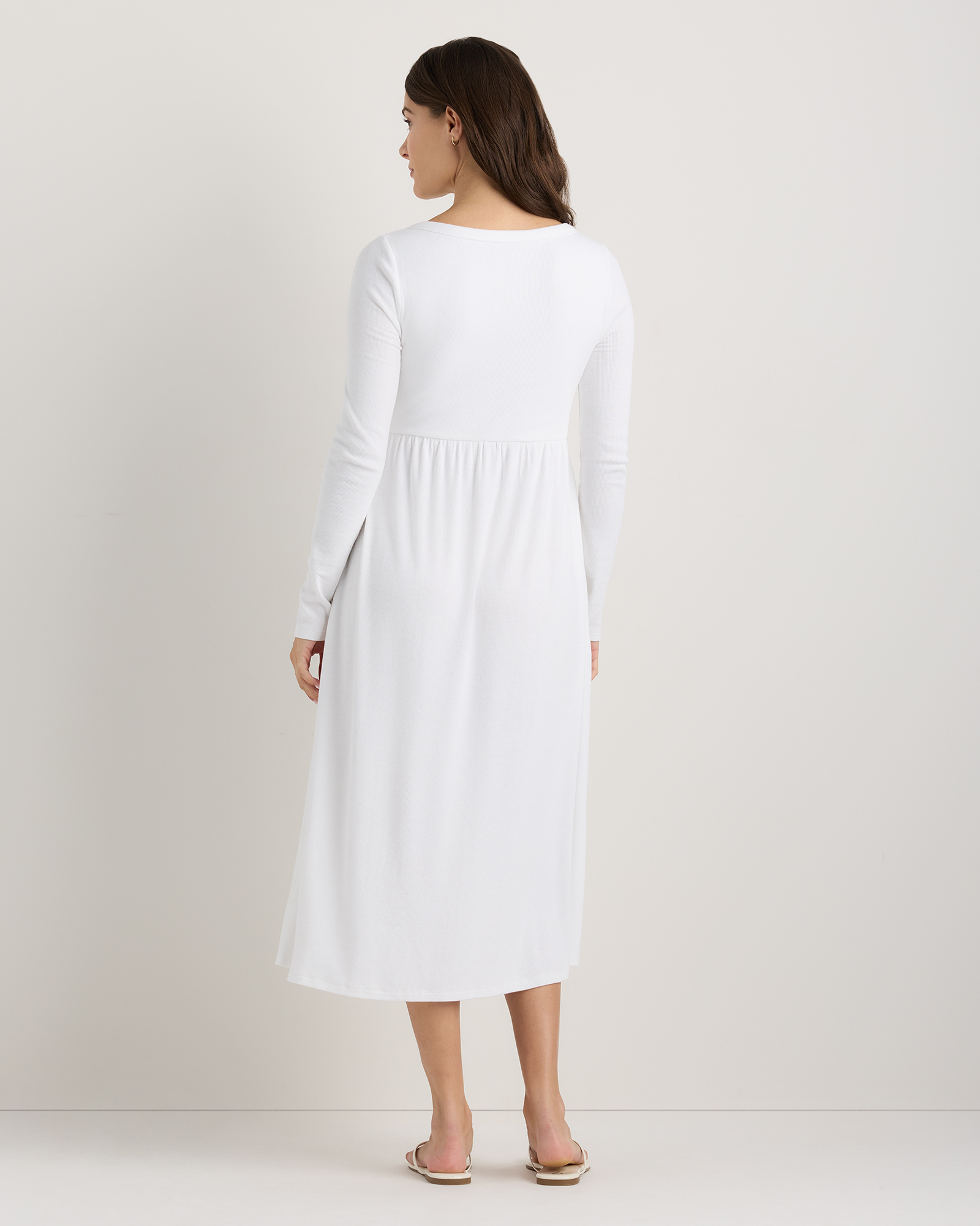 Bamboo Rib Maternity Long Sleeve Button Front Dress - Maternity