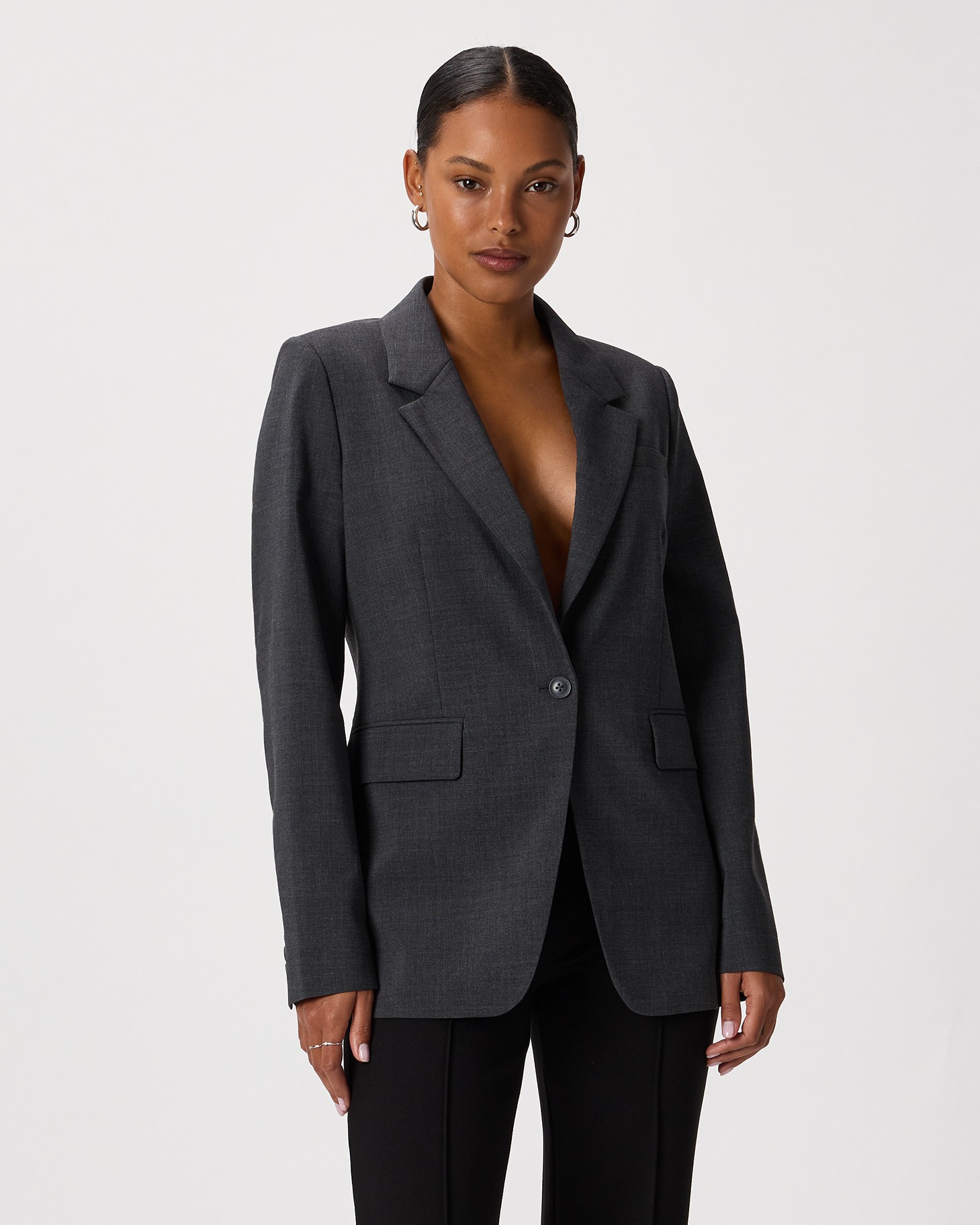 Coal Melange Italian Wool Long Blazer