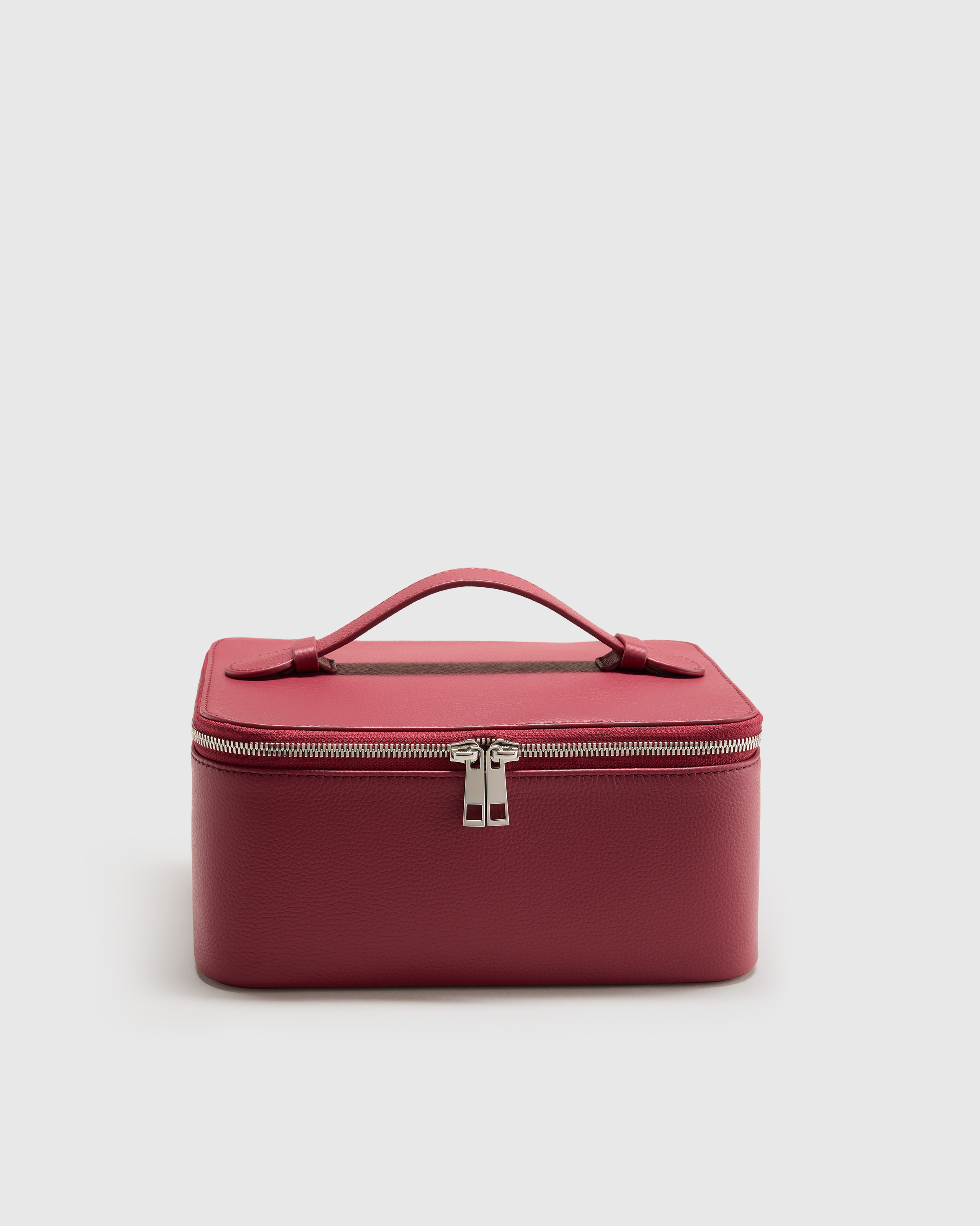 Garnet Red Italian Leather Travel Cosmetic Case