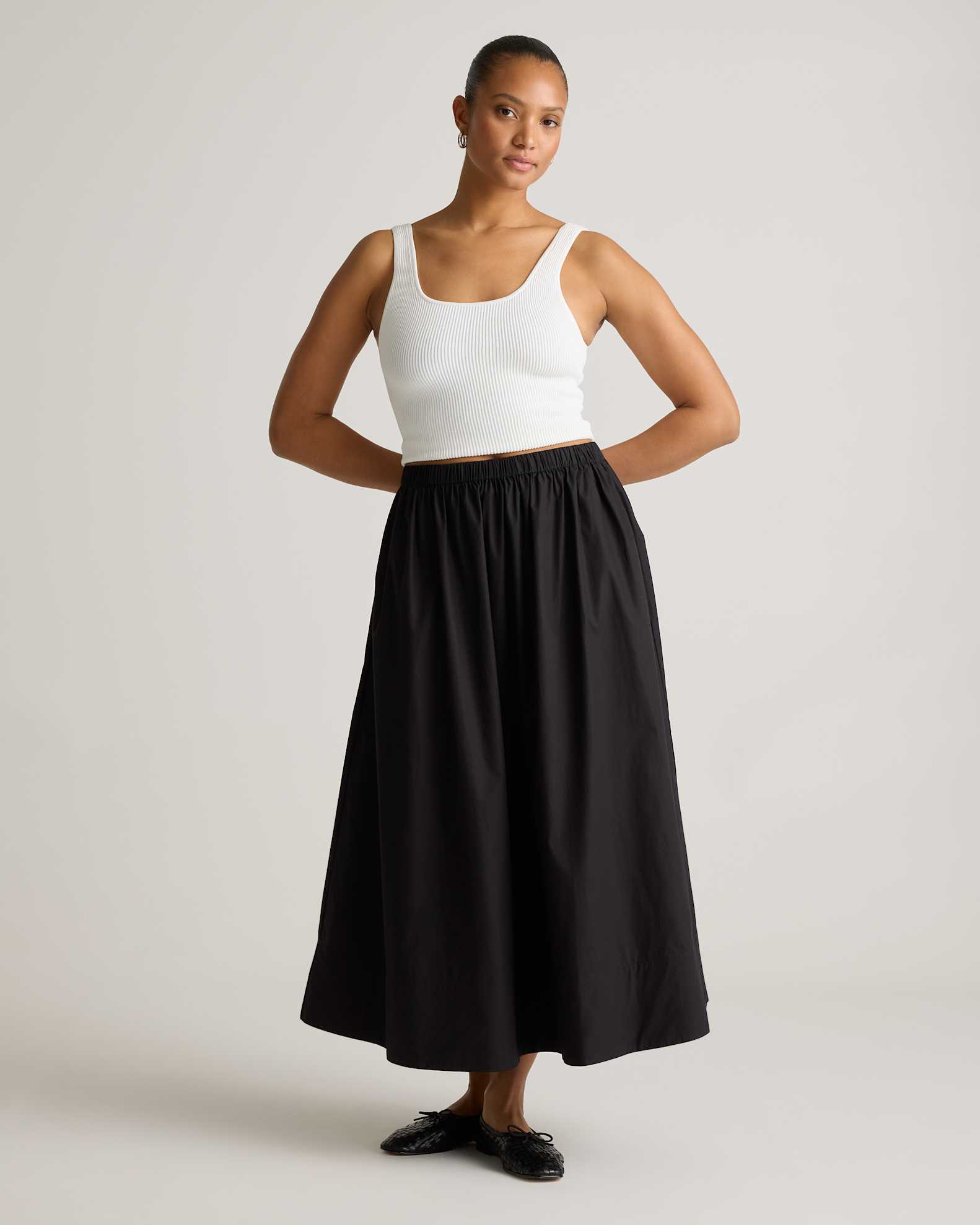 100% Organic Cotton Poplin A-line Maxi Skirt in Black