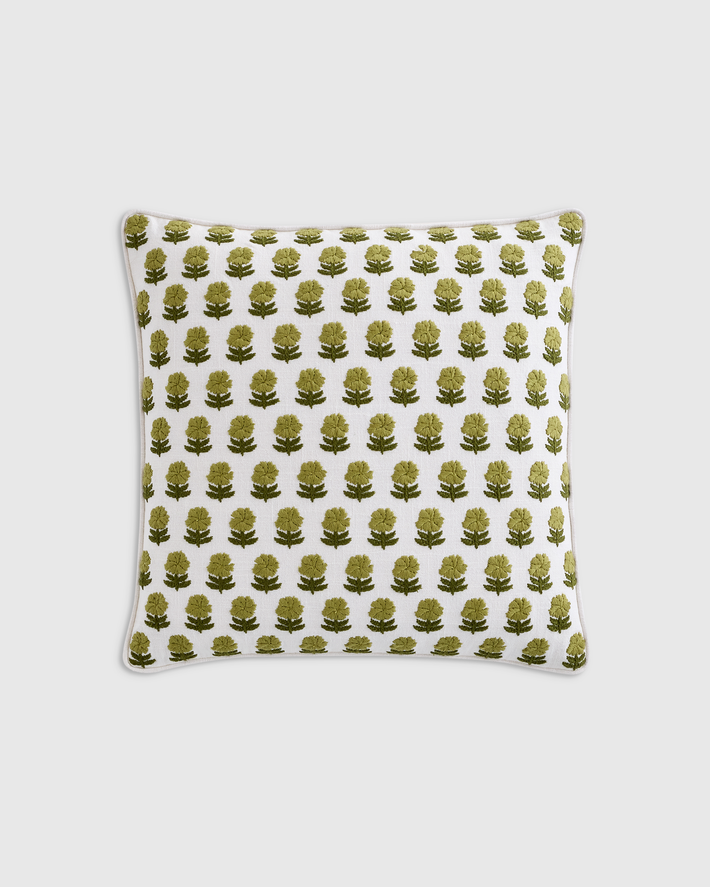 Green Embroidered Floral Cotton Pillow Cover