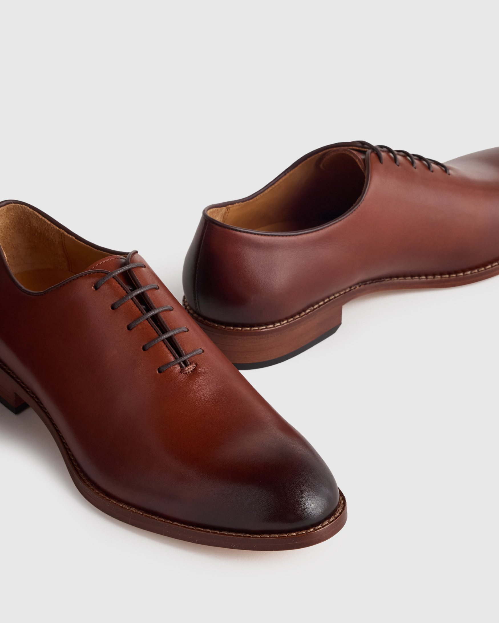 Calfskin Leather Plain Toe Oxford in Brandy display picture 2