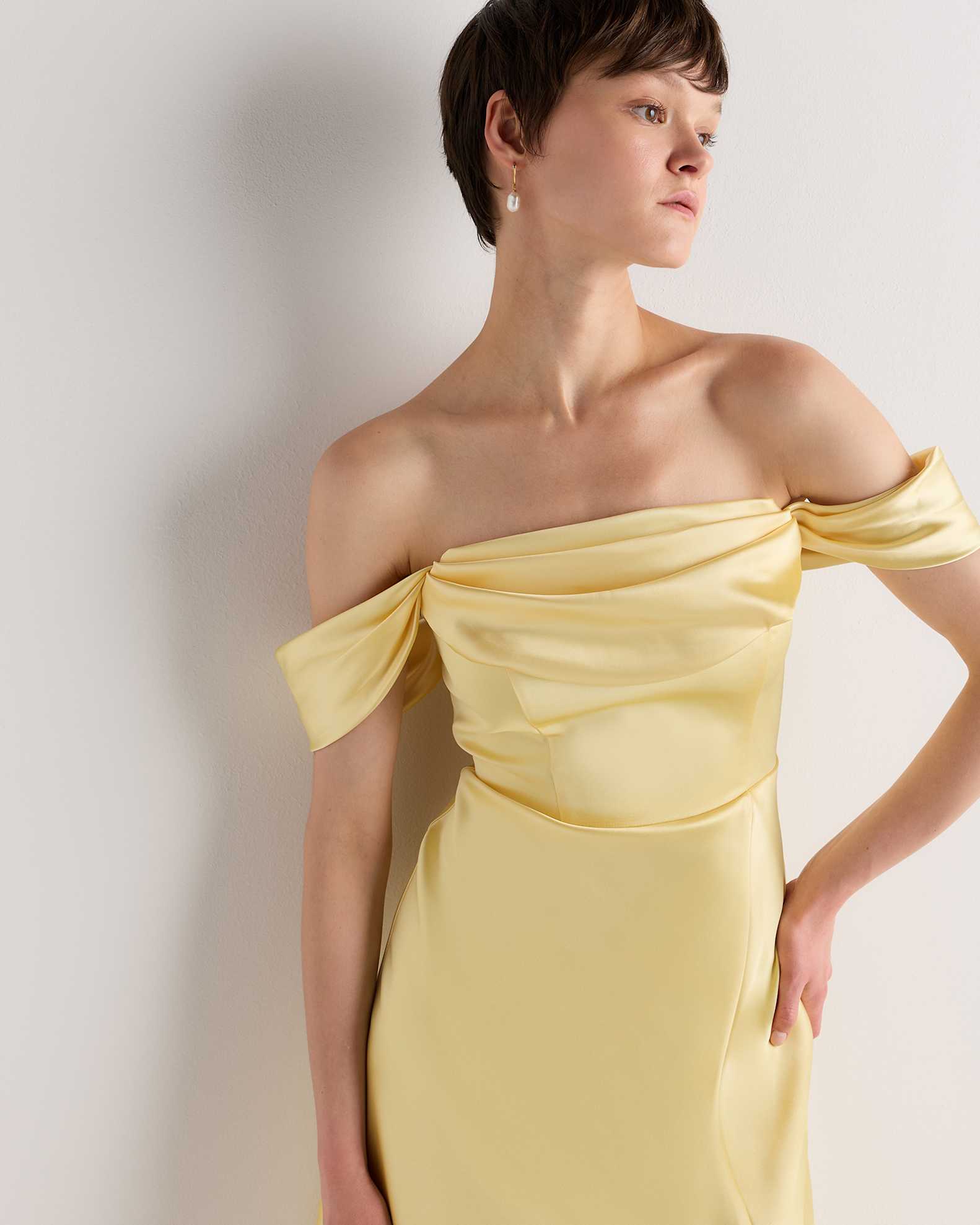quince yellow silk dress Women's Bianca Stretch Satin Dress in Pastel Yellow, Size 12, Recycled Polyester by Quince