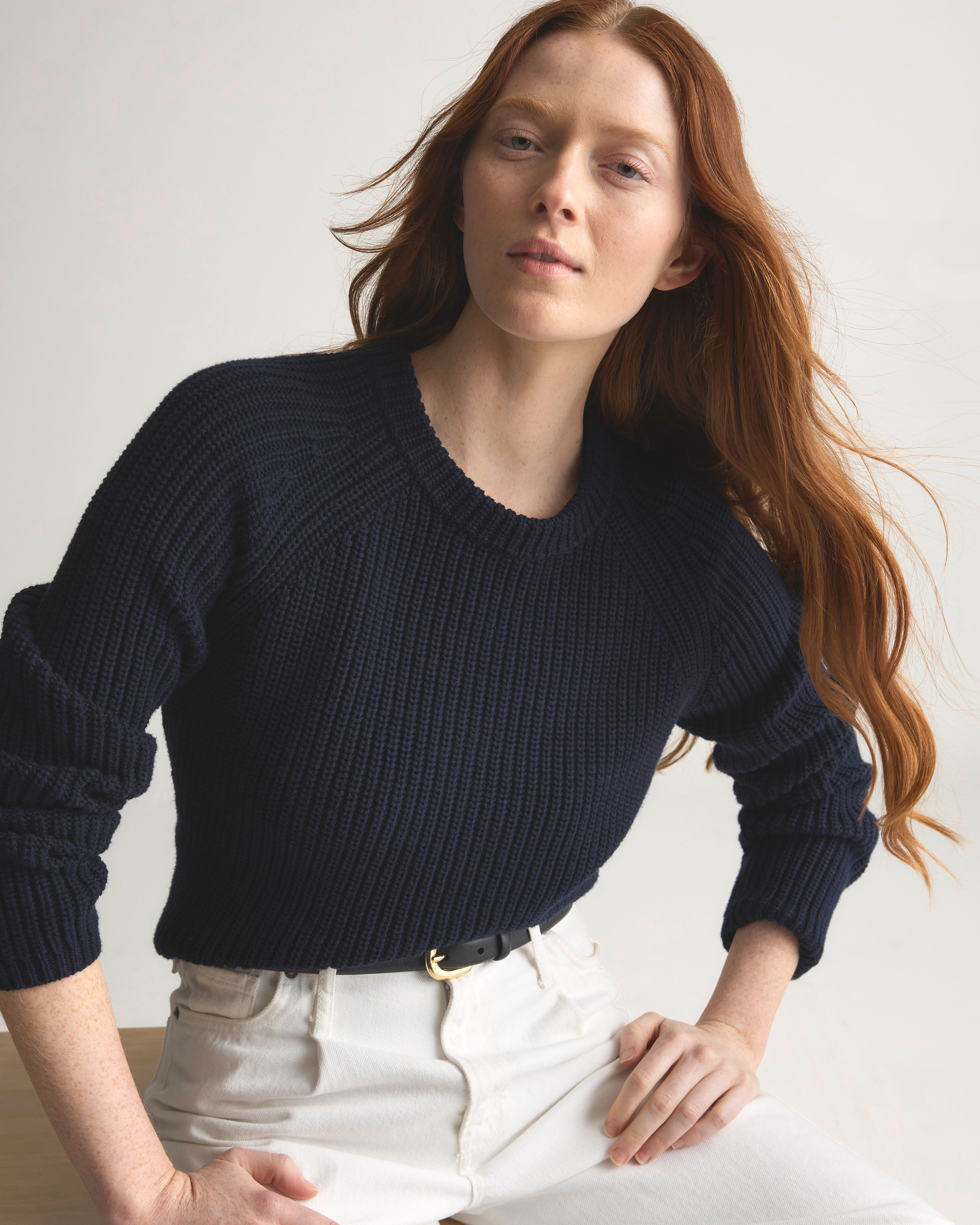 100% Organic Cotton Fisherman Crew Sweater in Navy