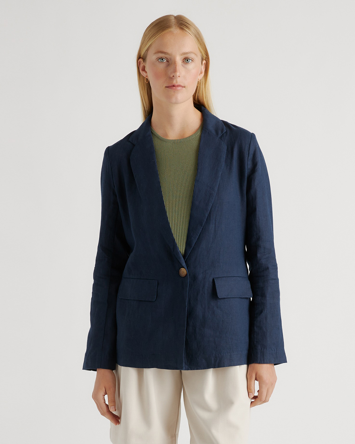 Deep Navy 100% European Linen Blazer