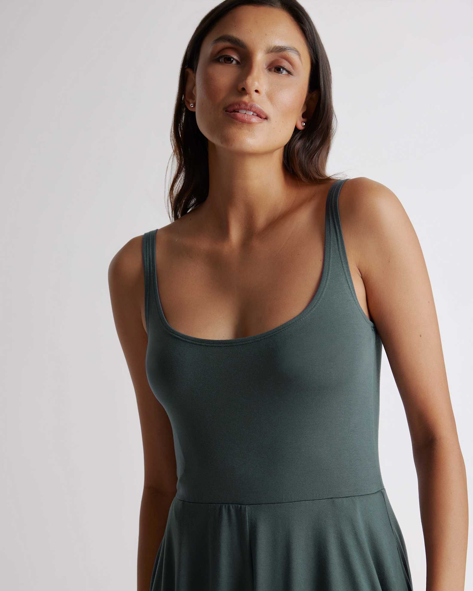 Tencel Jersey Fit & Flare Dress in Dark Olive Tencel Jersey Fit & Flare Dress in Dark Olive