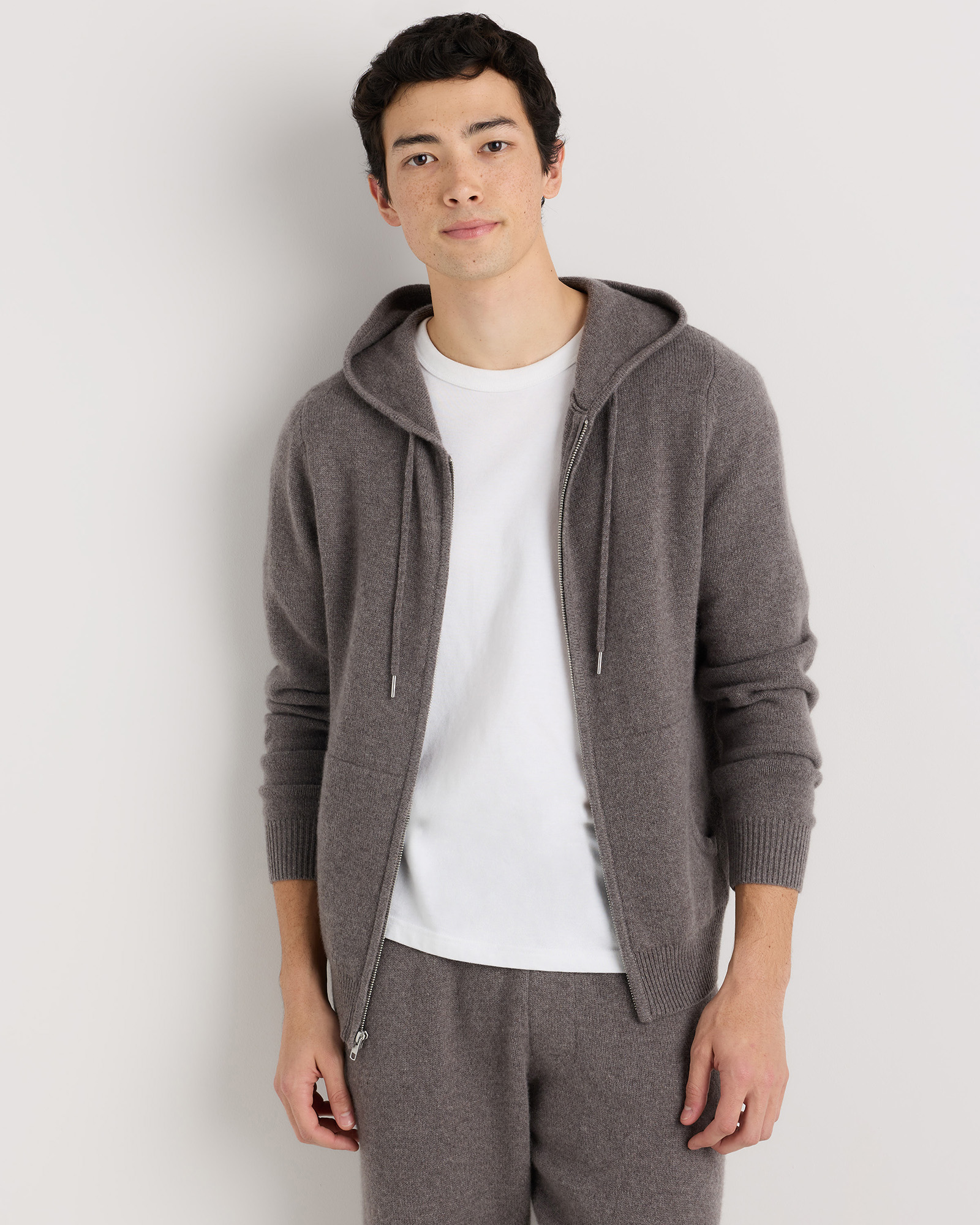 Elk Brown Mongolian Cashmere Full-Zip Hoodie