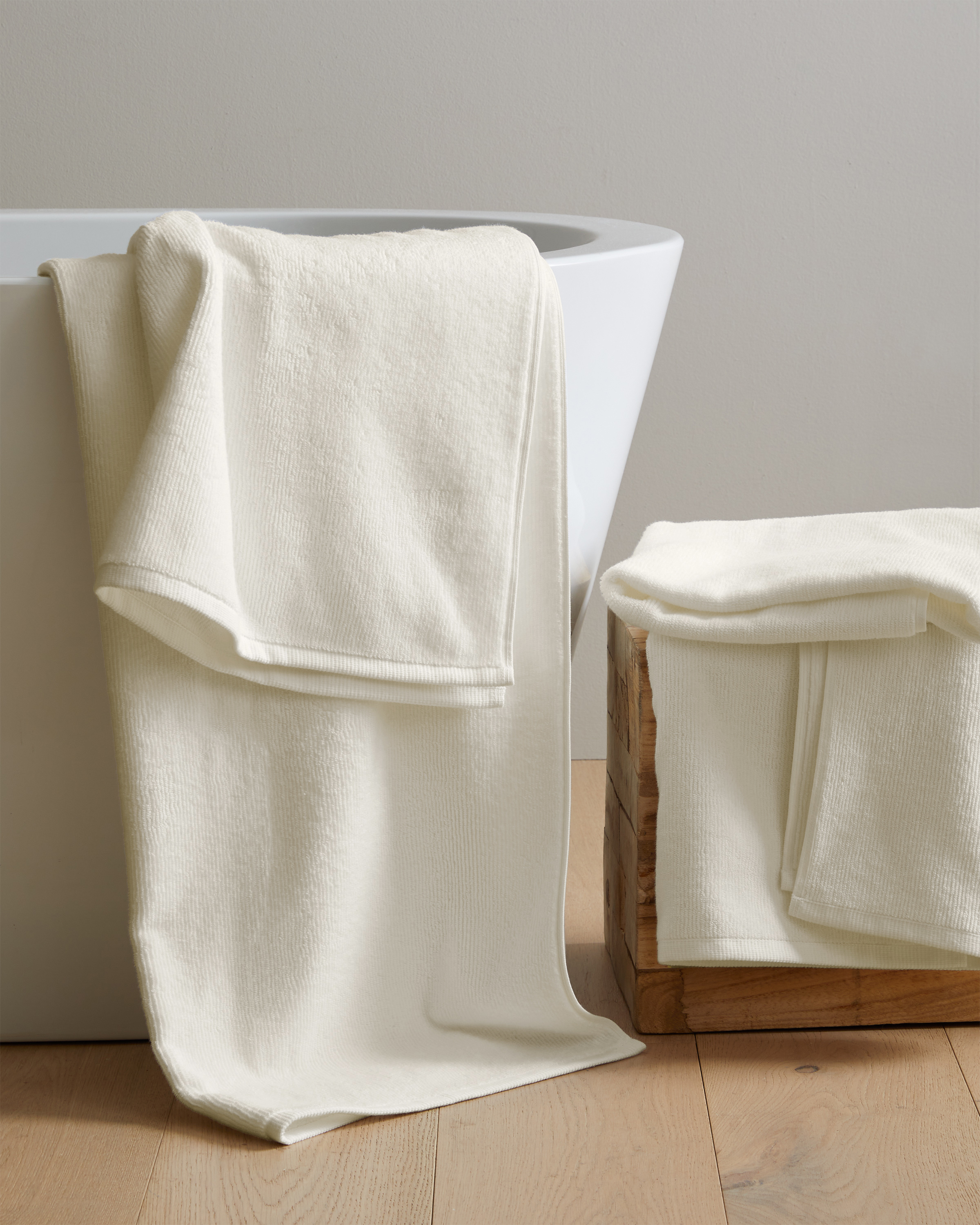Turkish Ribbed Quick Dry Bath Towel Bundle - Ivory