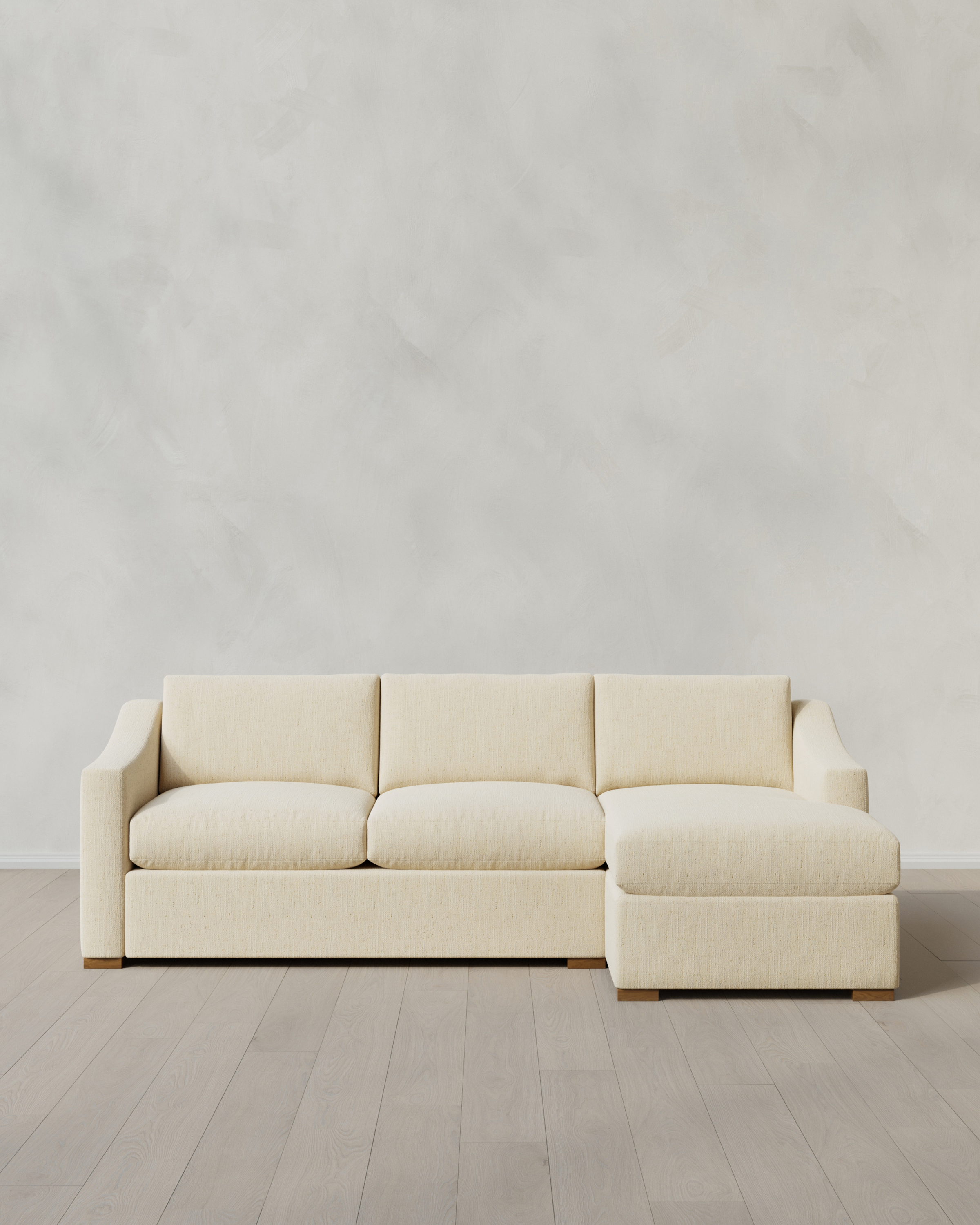 Eggshell Hollis Slope Arm Chaise Sectional in Performance Chenille Linen Blend