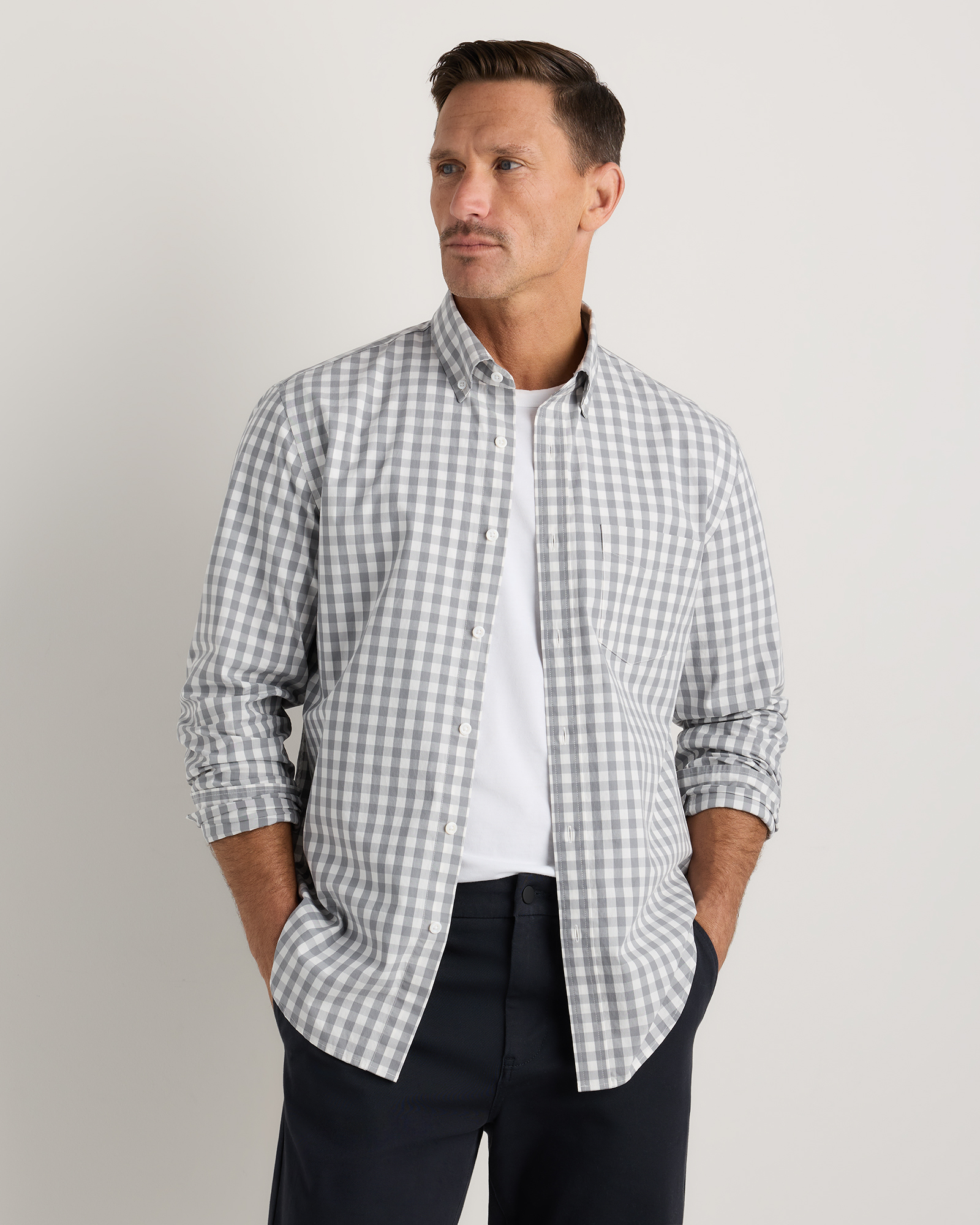 Grey Gingham Organic Cotton Stretch Poplin Shirt