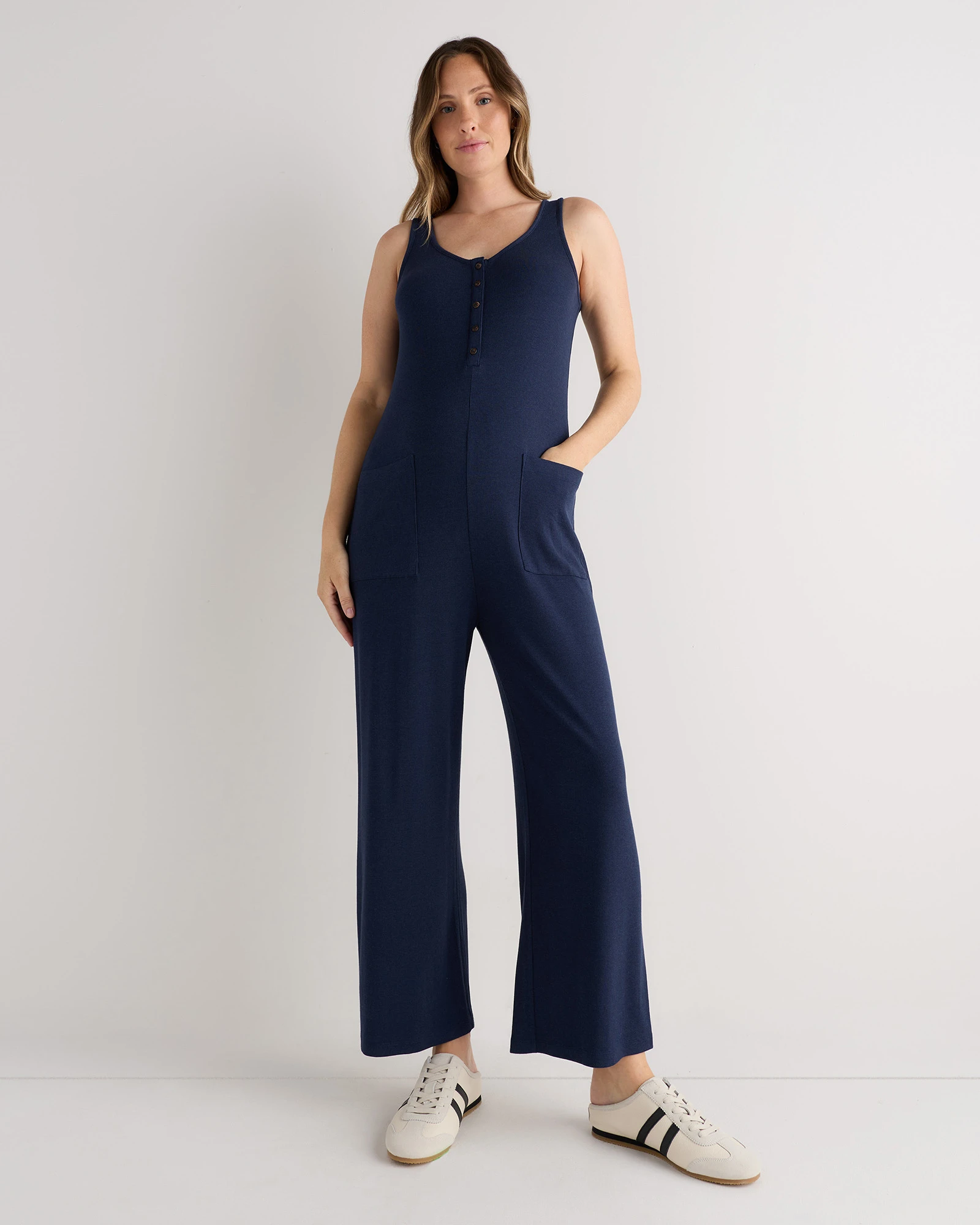 Bamboo Rib Maternity Button Front Jumpsuit - Maternity