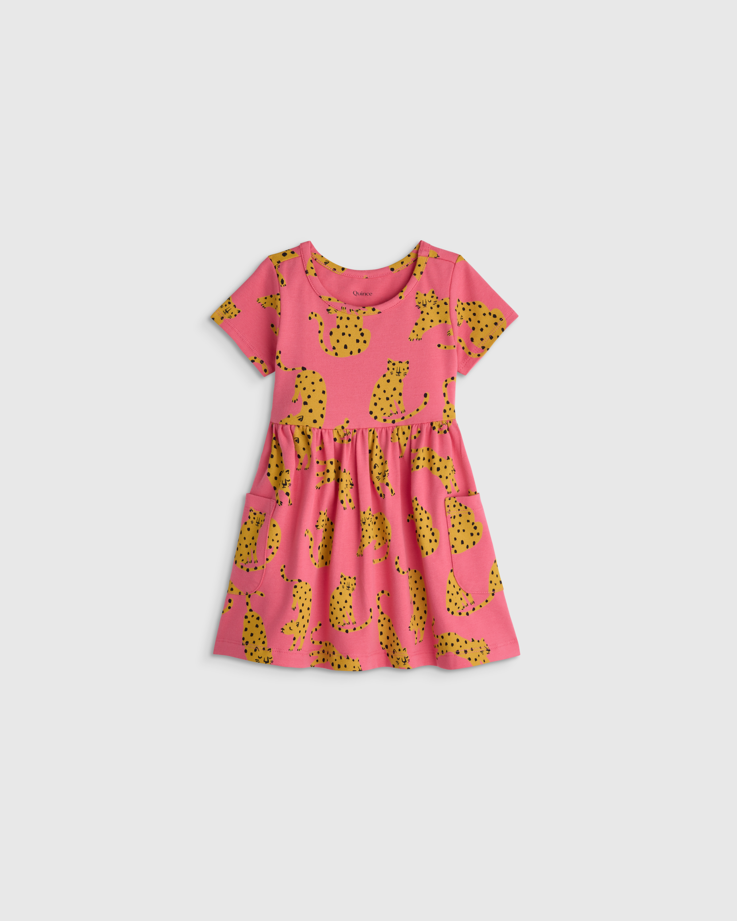 Pink Jungle Cats Organic Cotton Fit and Flare Pocket Dress 