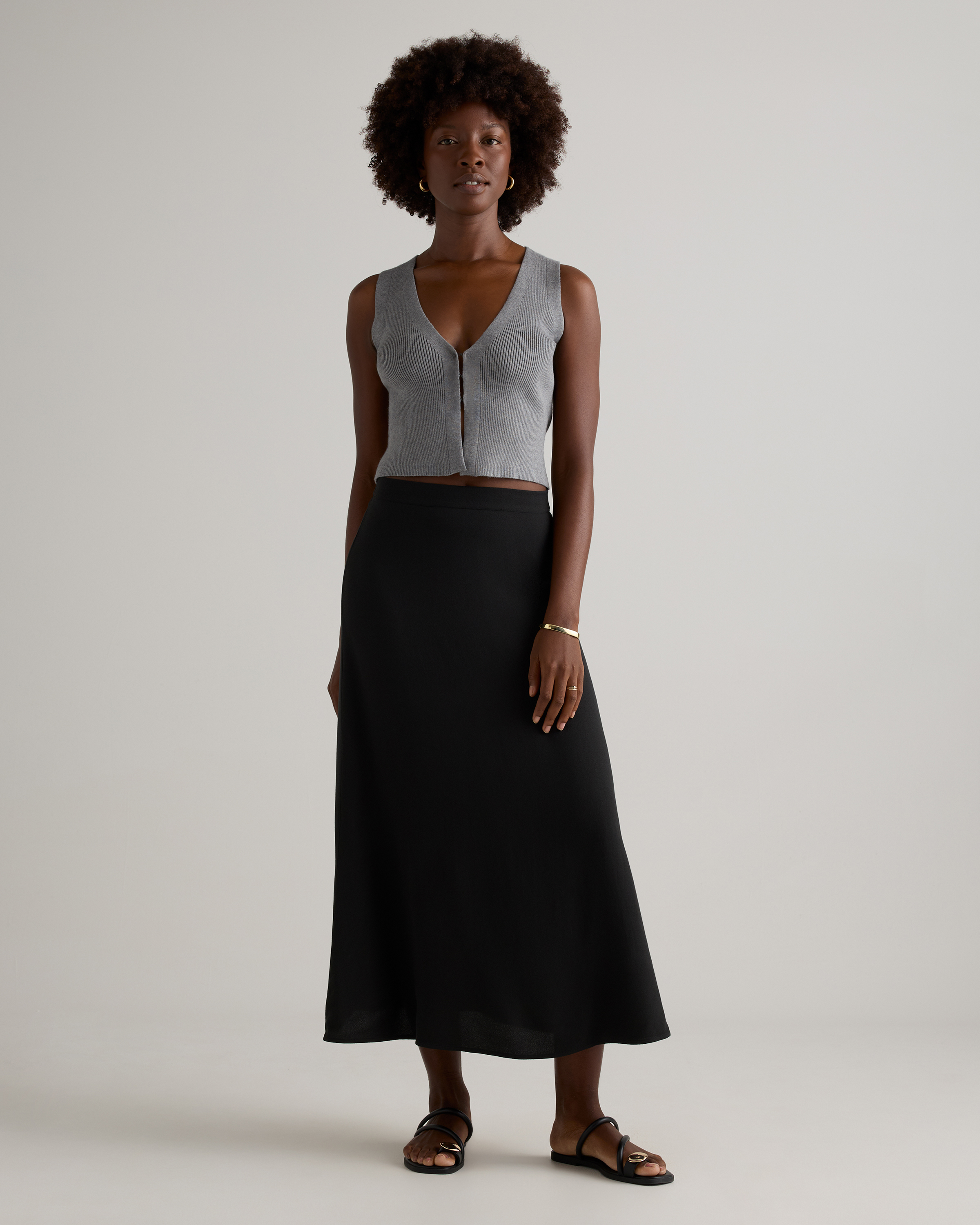Lightweight Crepe Slip Skirt in True Black