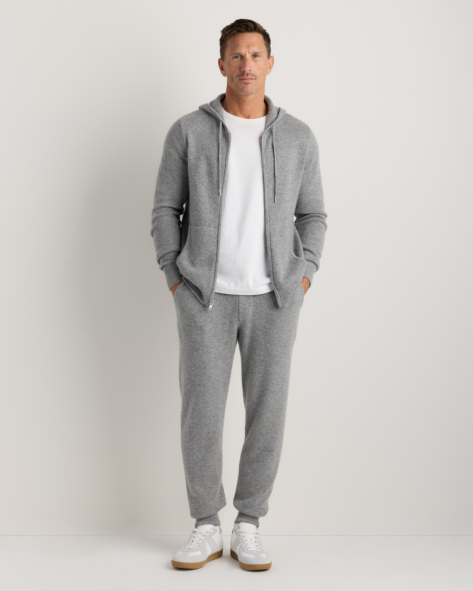 Mongolian Cashmere Full-Zip Hoodie in Heather Grey