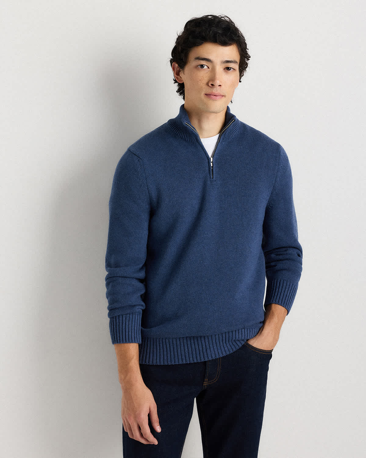 Men's Organic Cotton Quarter-Zip Sweater in Heather Navy