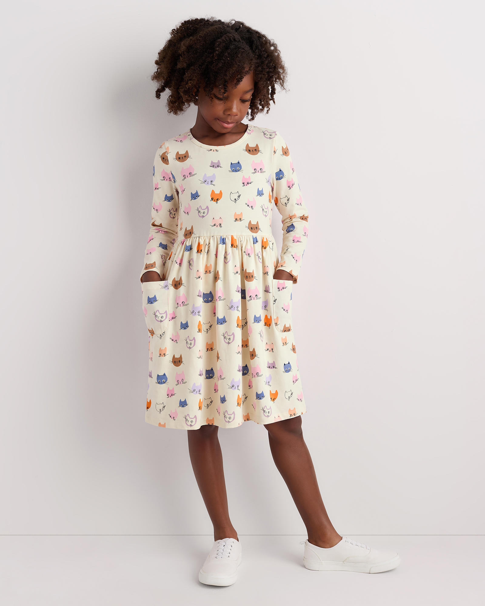 Organic Cotton Long Sleeve Fit and Flare Pocket Dress