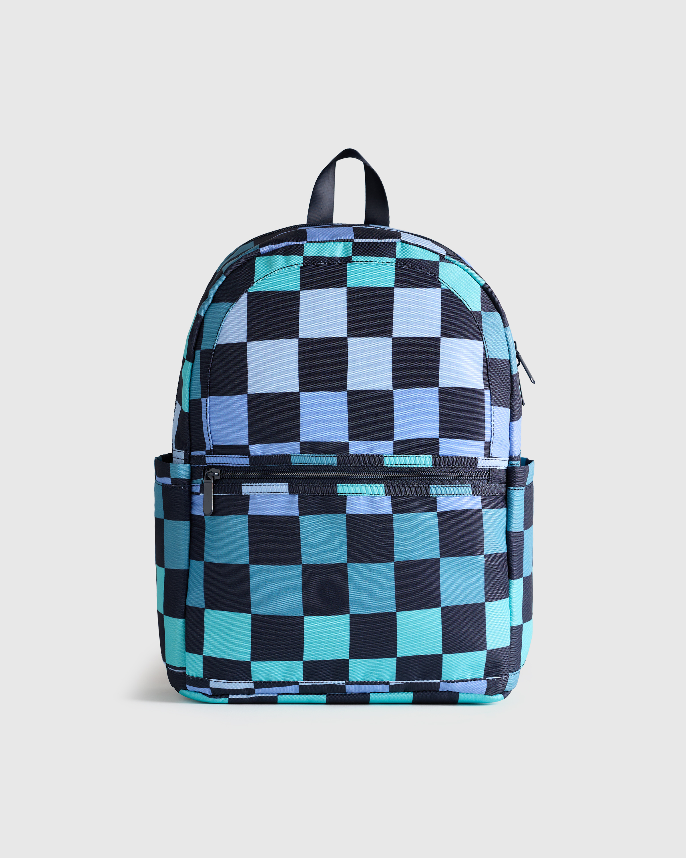 Blue Checks Recycled Double Pocket Backpack