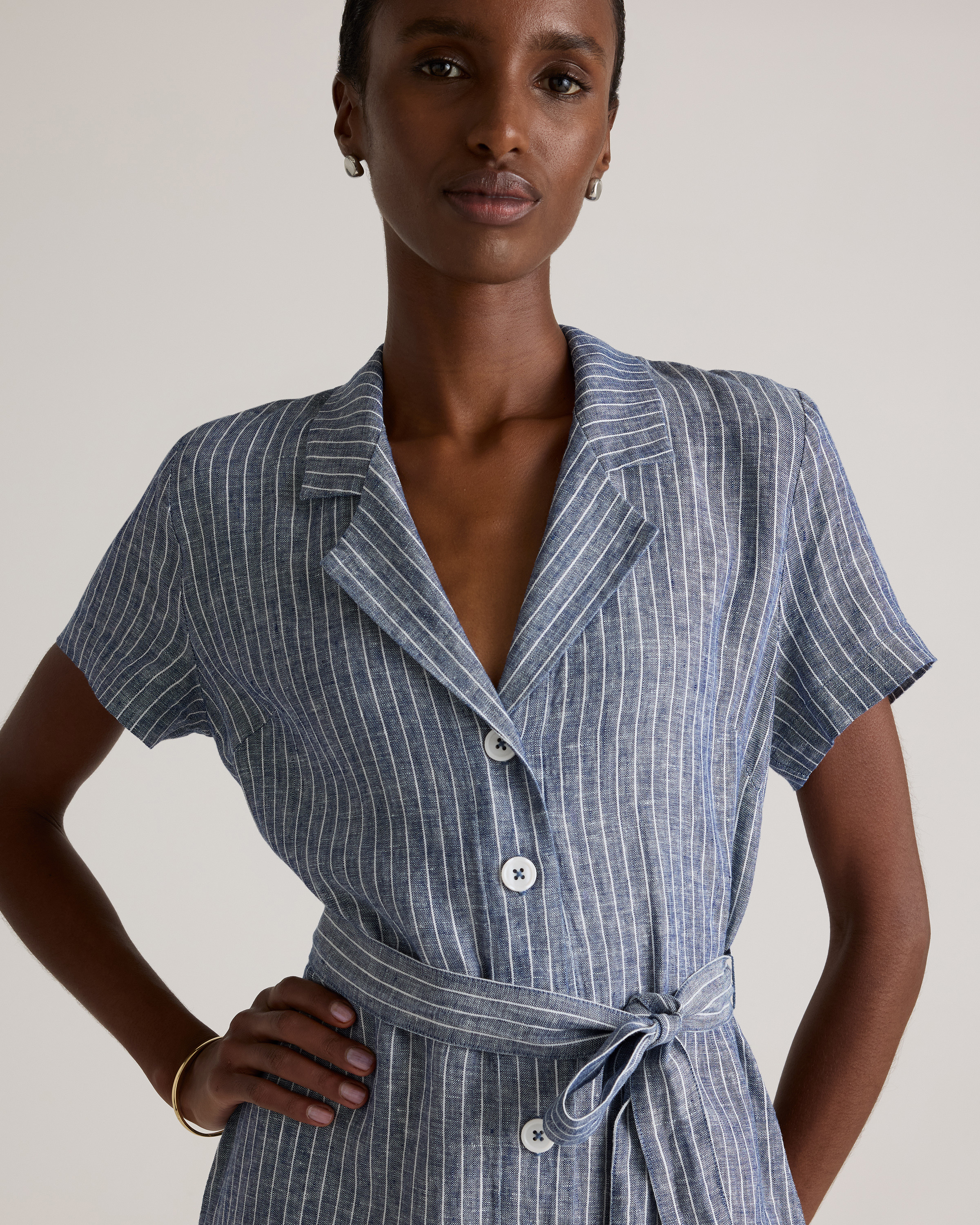 knee length dresses for ladies Addy Button Down Striped Linen Blend Dress FINAL SALE – The Main Street  Exchange main image 0