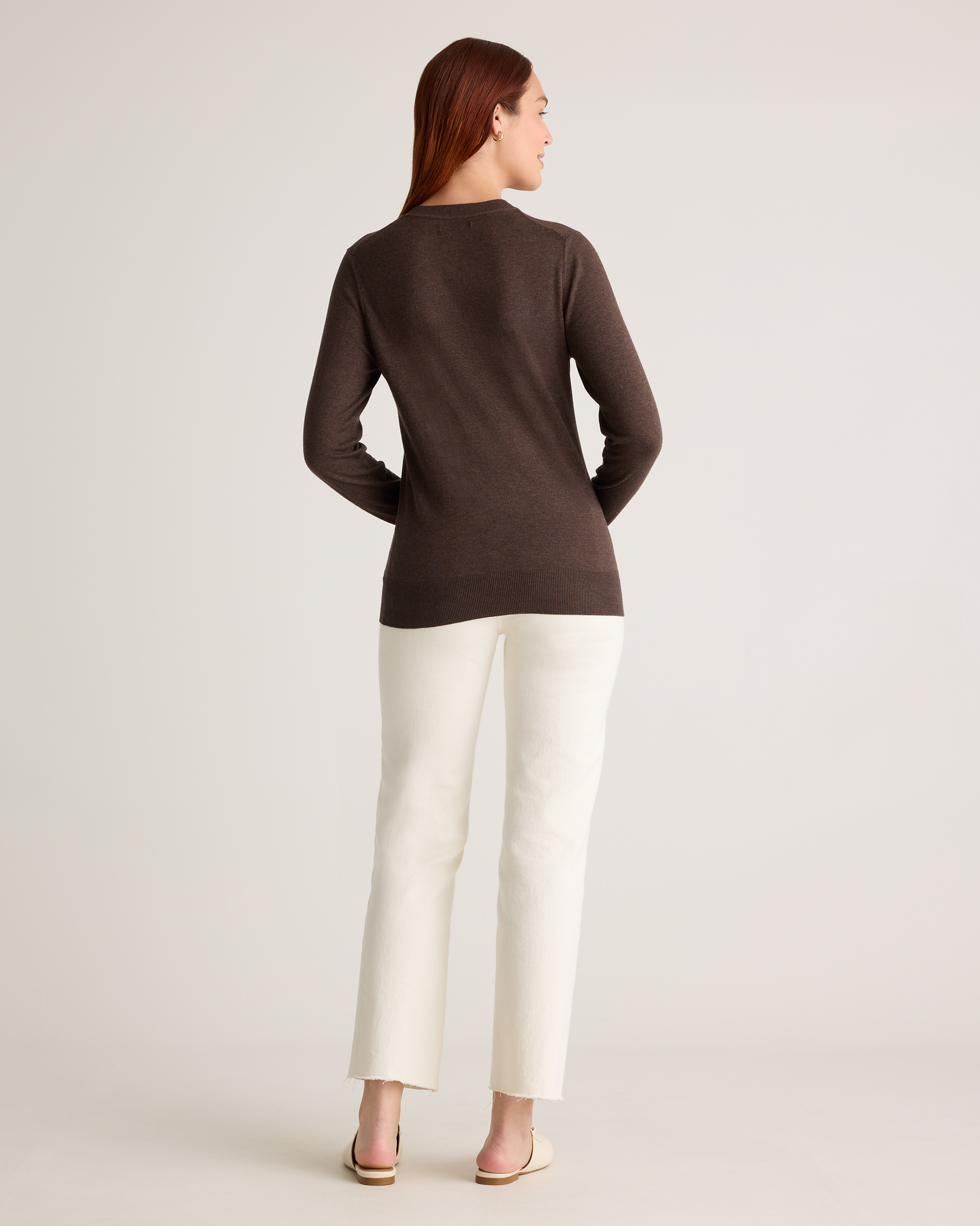 Lightweight Cotton Cashmere Crew Sweater in Mocha Heather