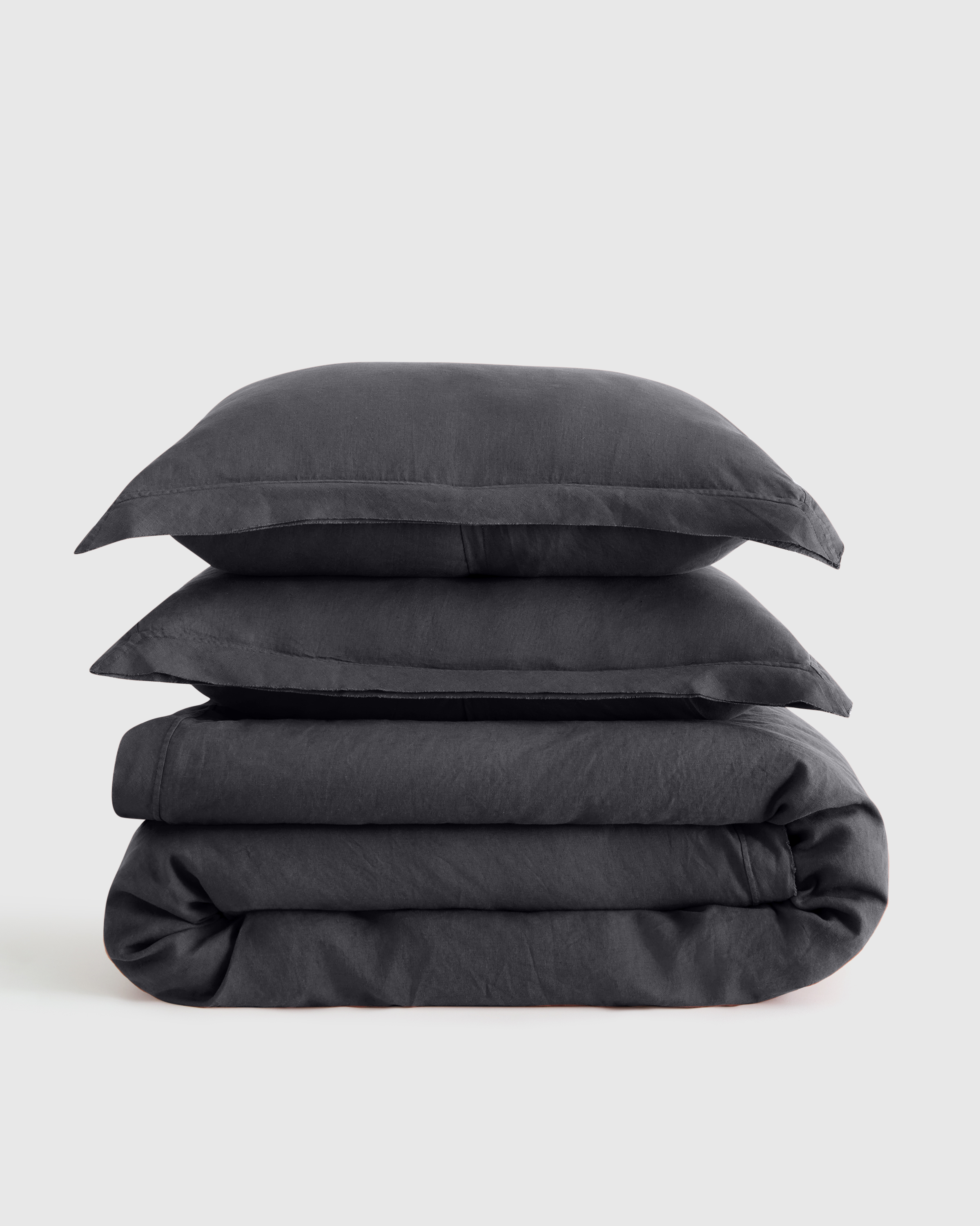 European Linen Double Flange Duvet Cover Set, Charcoal, Full/Queen