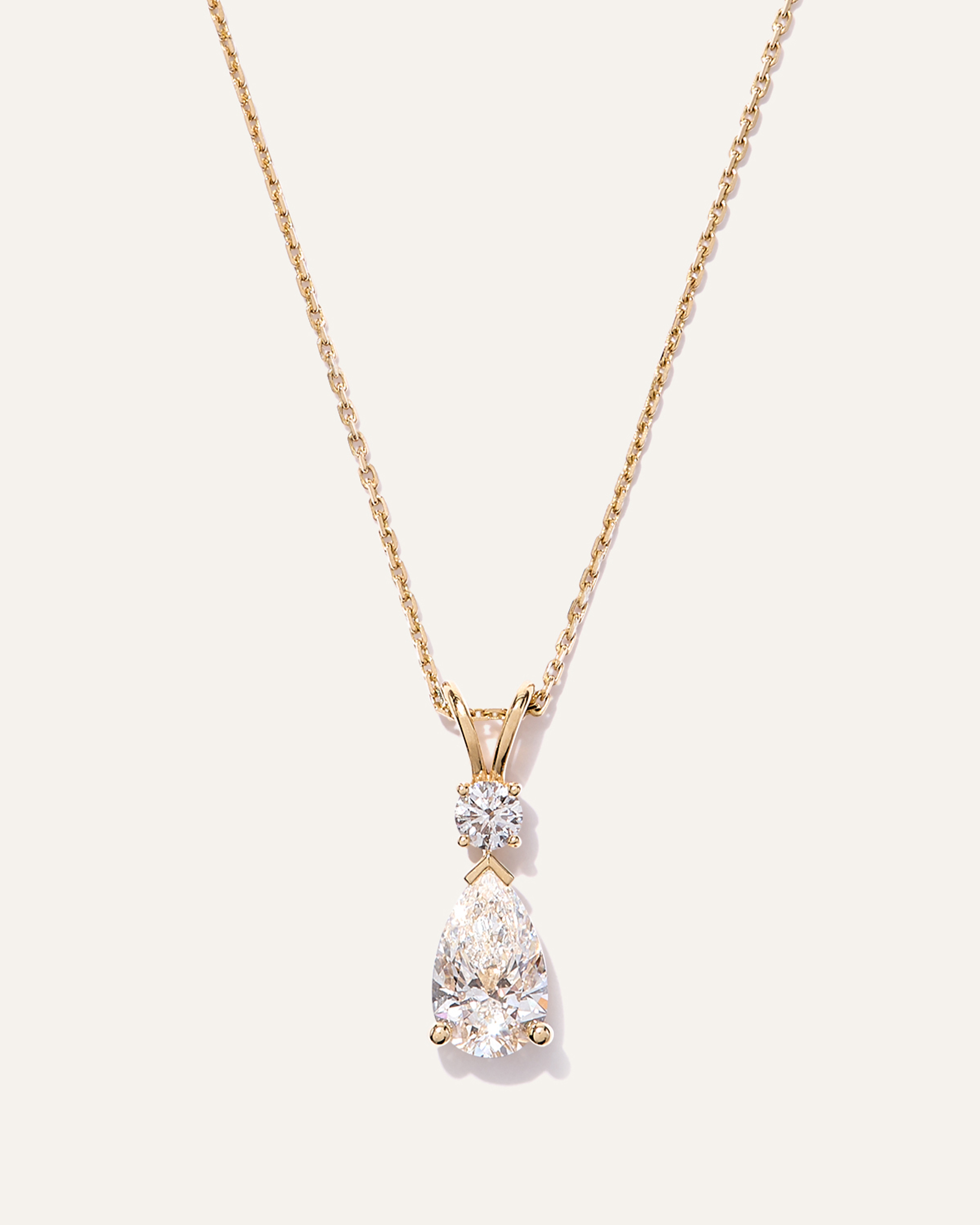 Yellow Gold 14K Gold Lab Grown Diamond Round & Pear Drop Necklace