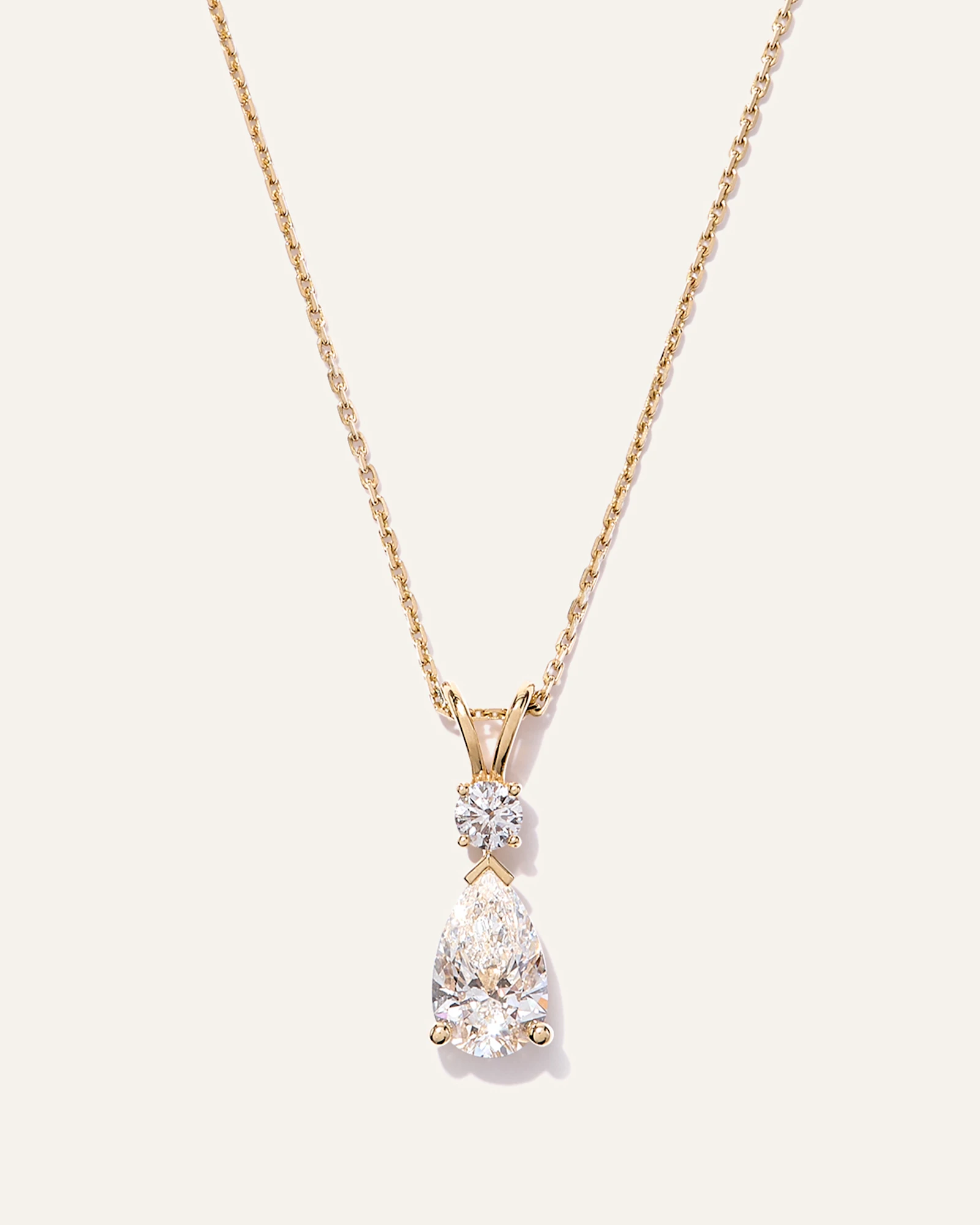14K Gold Lab Grown Diamond Round & Pear Drop Necklace