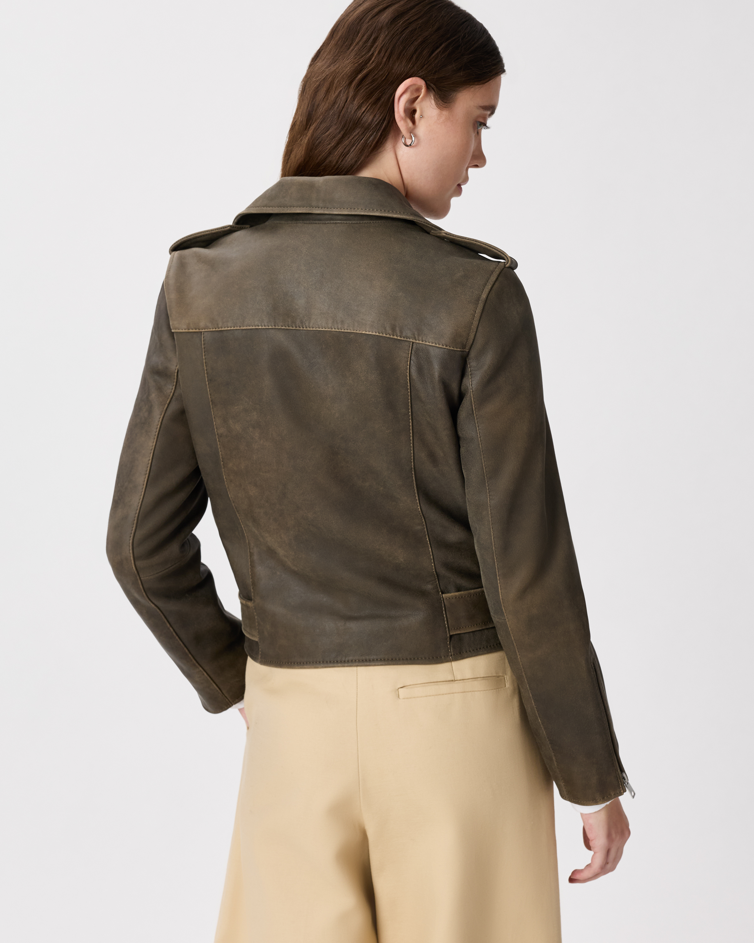 Women's 100% Leather Motorcycle Jacket in Distressed Brown