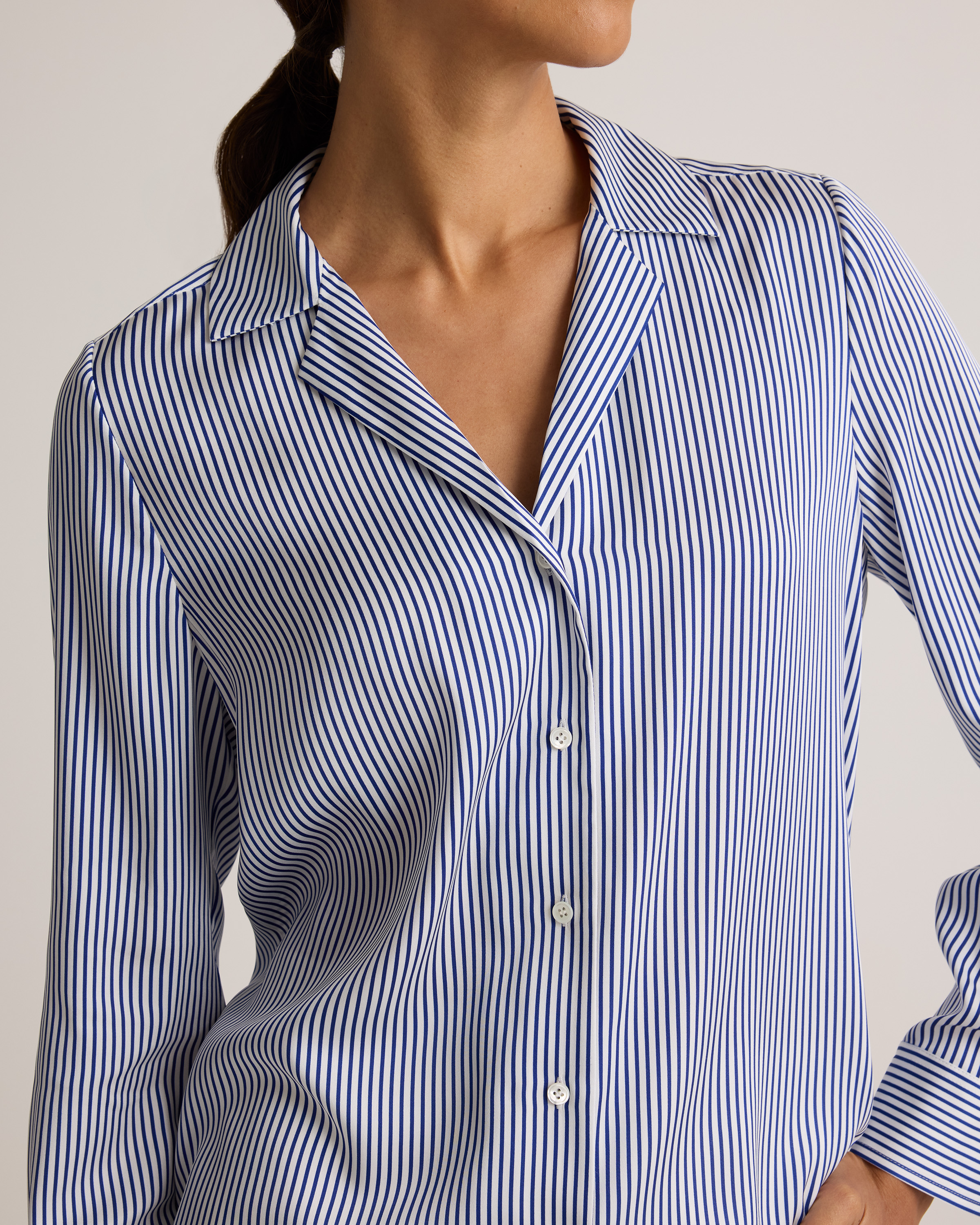 CHICLINE [チックライン] EMBER DUBBLE BUTTON BLOUSE Cicy Bell Womens Striped Button Down Shirts Flare Long
