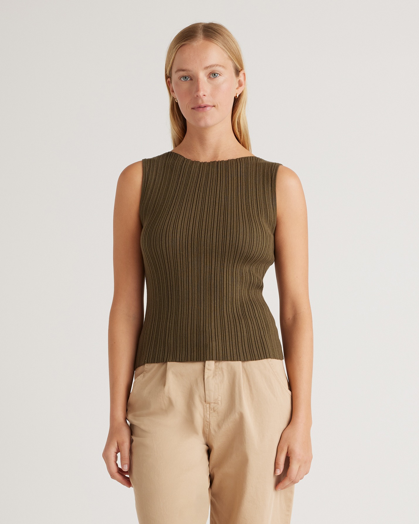 Olive Cotton Cashmere Ribbed Tank
