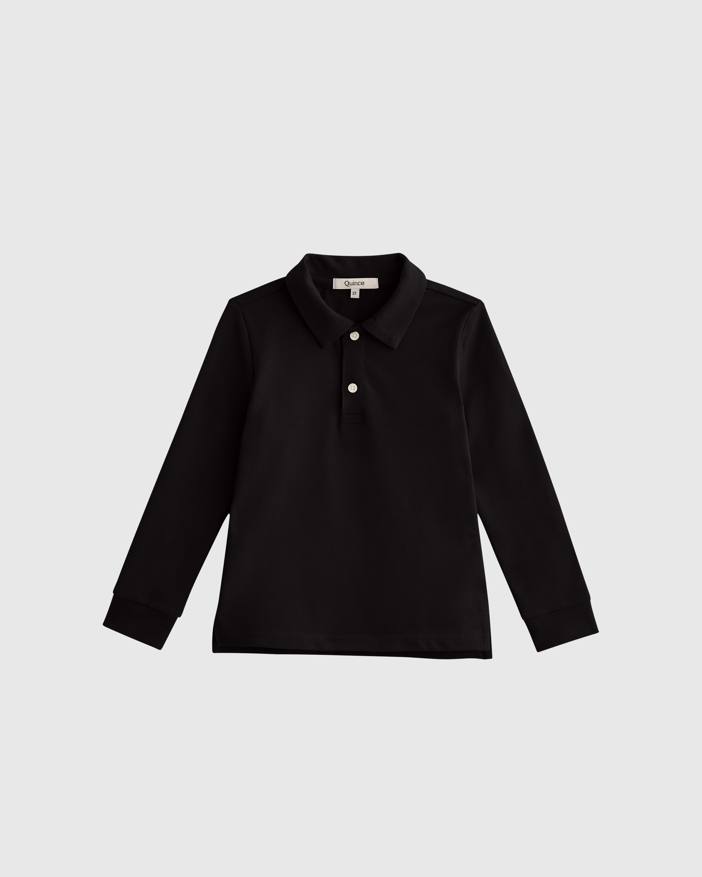 Black Organic Cotton Long Sleeve Pique Polo 
