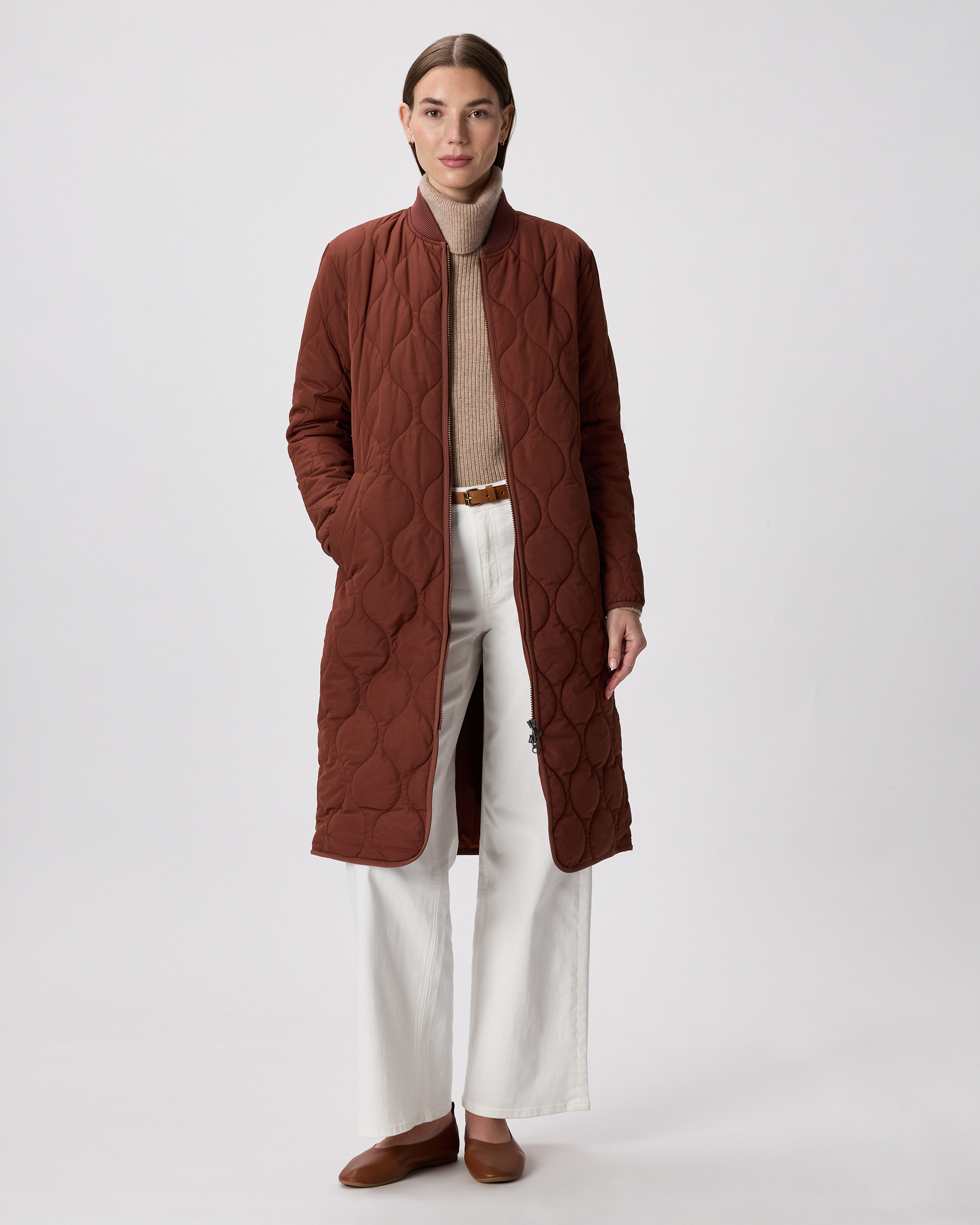 Redwood Brown Featherless Quilted Puffer Long Coat