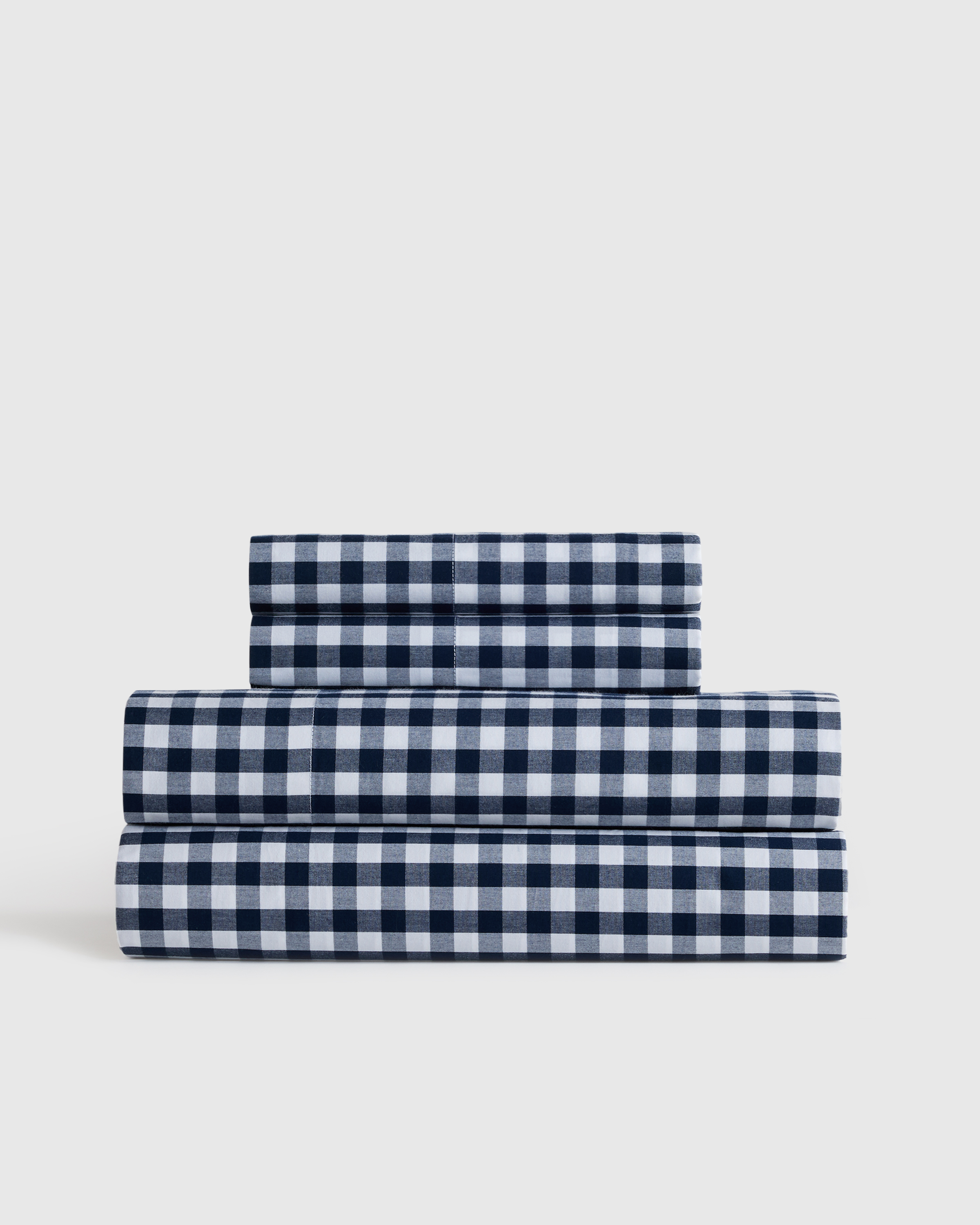 Navy Organic Crisp Percale Gingham Sheet Set