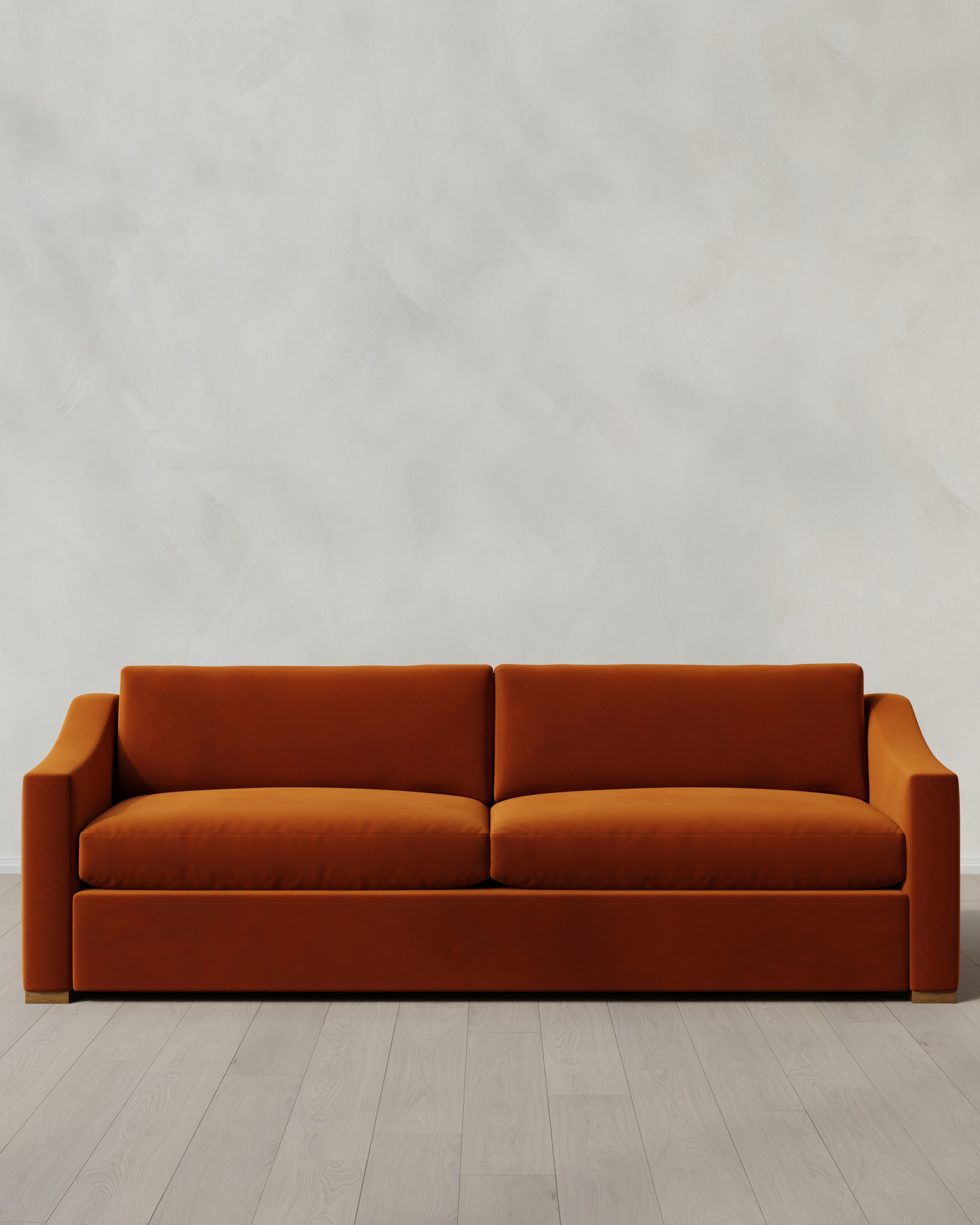 Quince Hollis Slope Arm Sofa in Performance Velvet in Rust, Size 108"