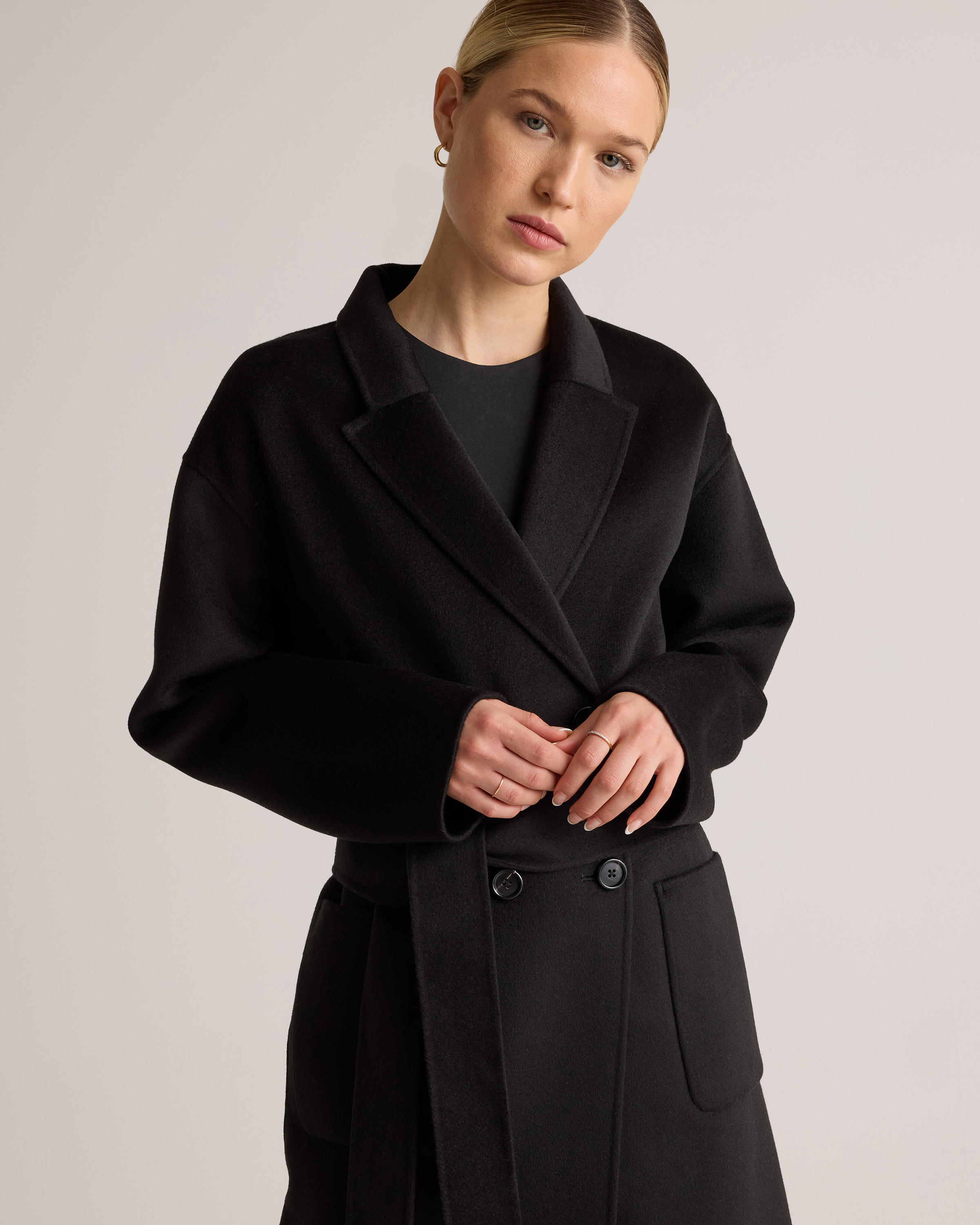 100% Mongolian Cashmere Double-Faced Double-Breasted Wrap Coat in