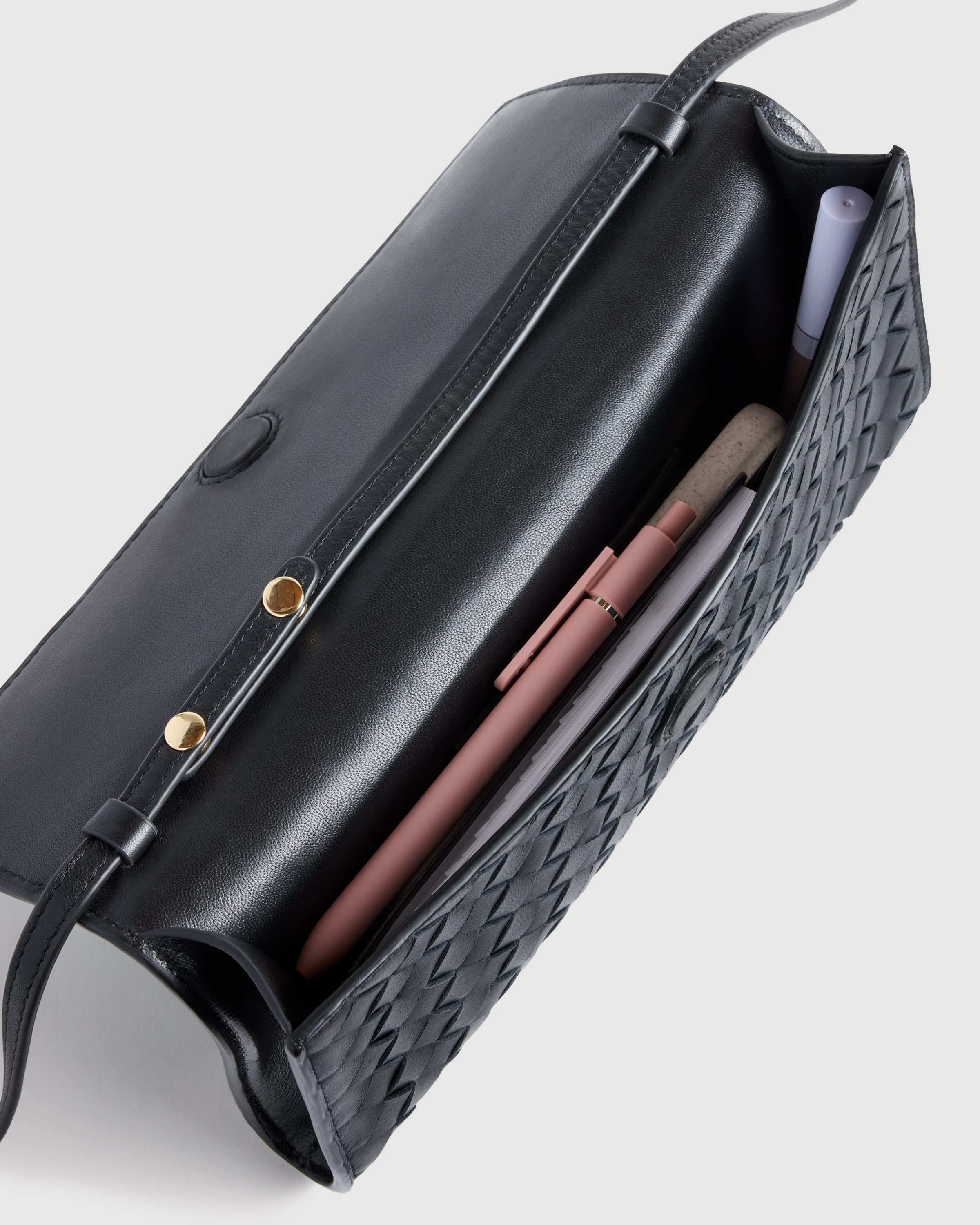 Italian Leather Handwoven Top Handle Clutch - Thumbnail 3