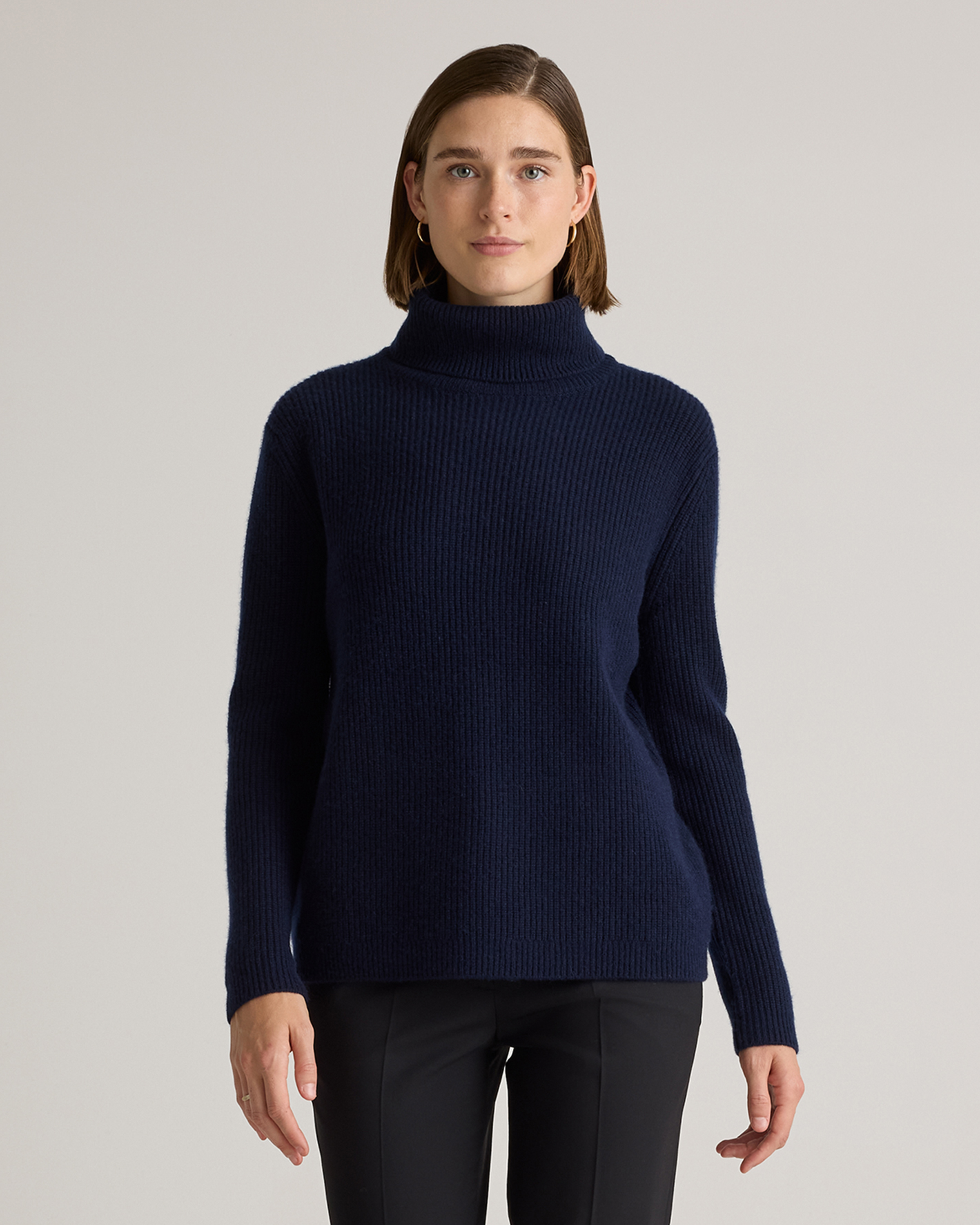 True Navy Mongolian Cashmere Fisherman Turtleneck Sweater