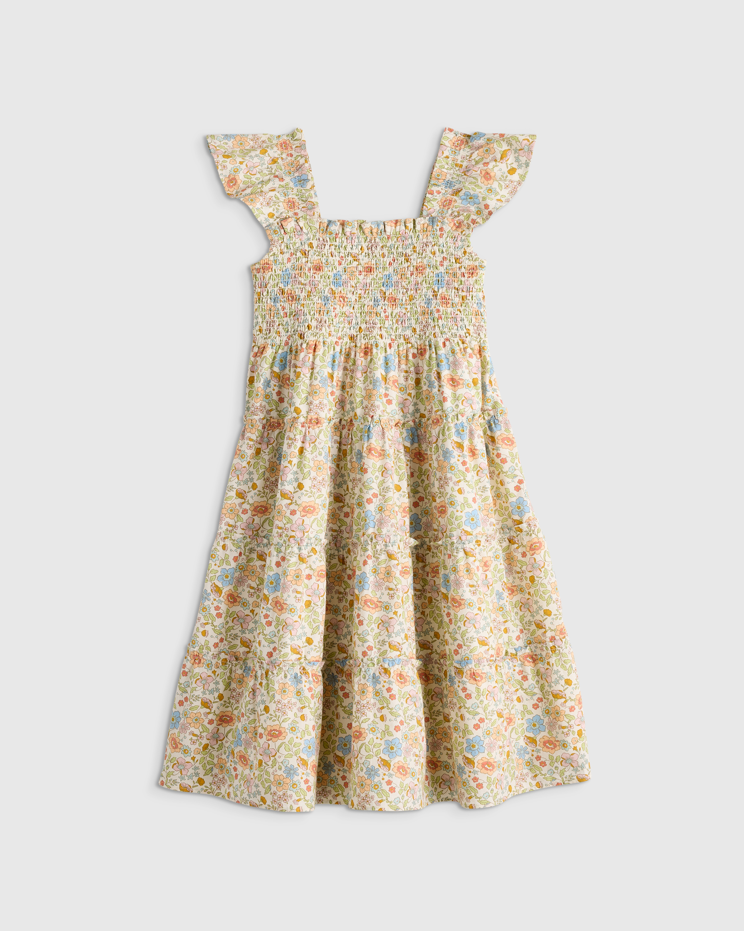 Apricot Ditsy Floral 100% Organic Cotton Poplin Smocked Dress