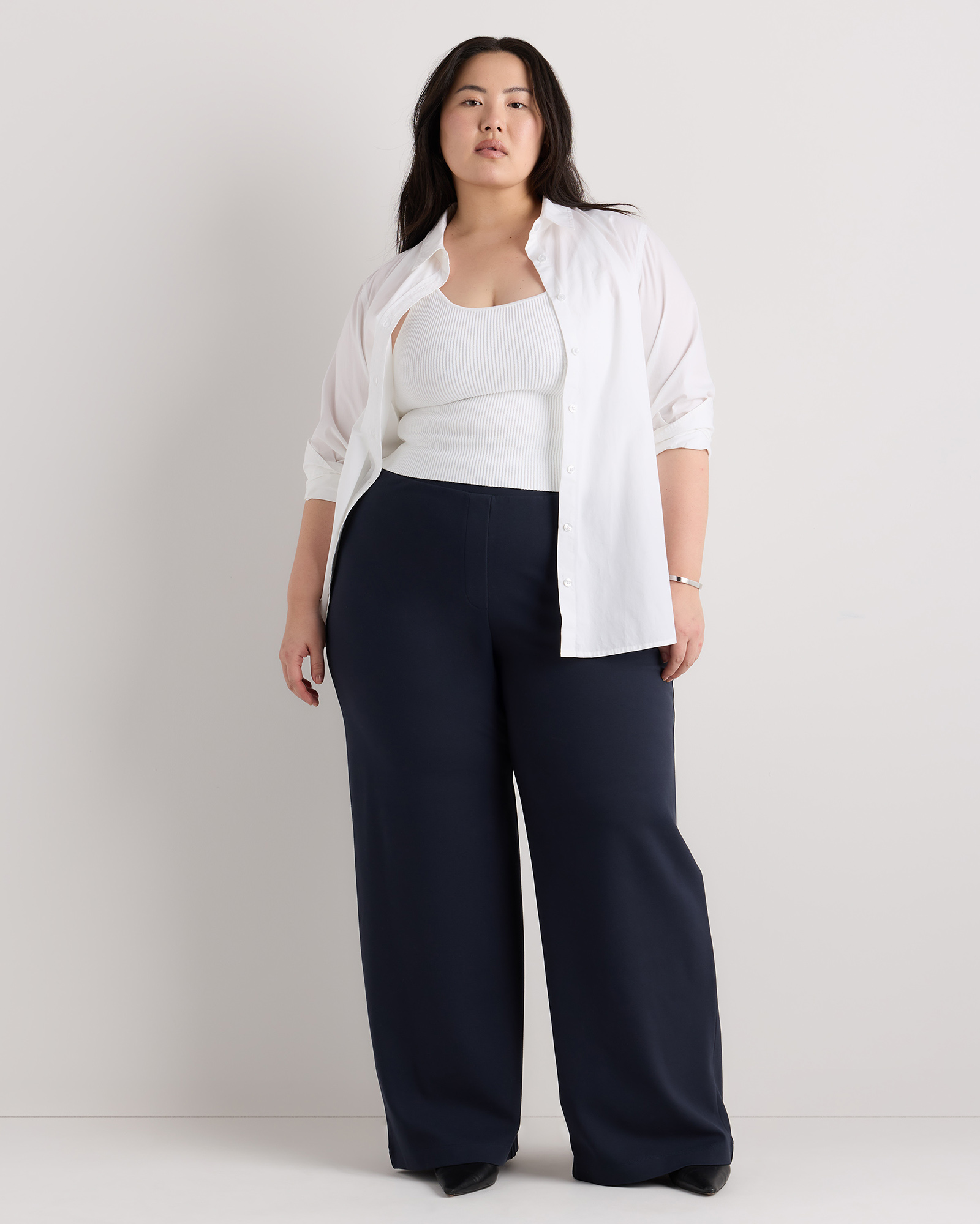 navy blue plus size dress pants Ultra-Stretch Ponte Wide Leg offering a flattering fit