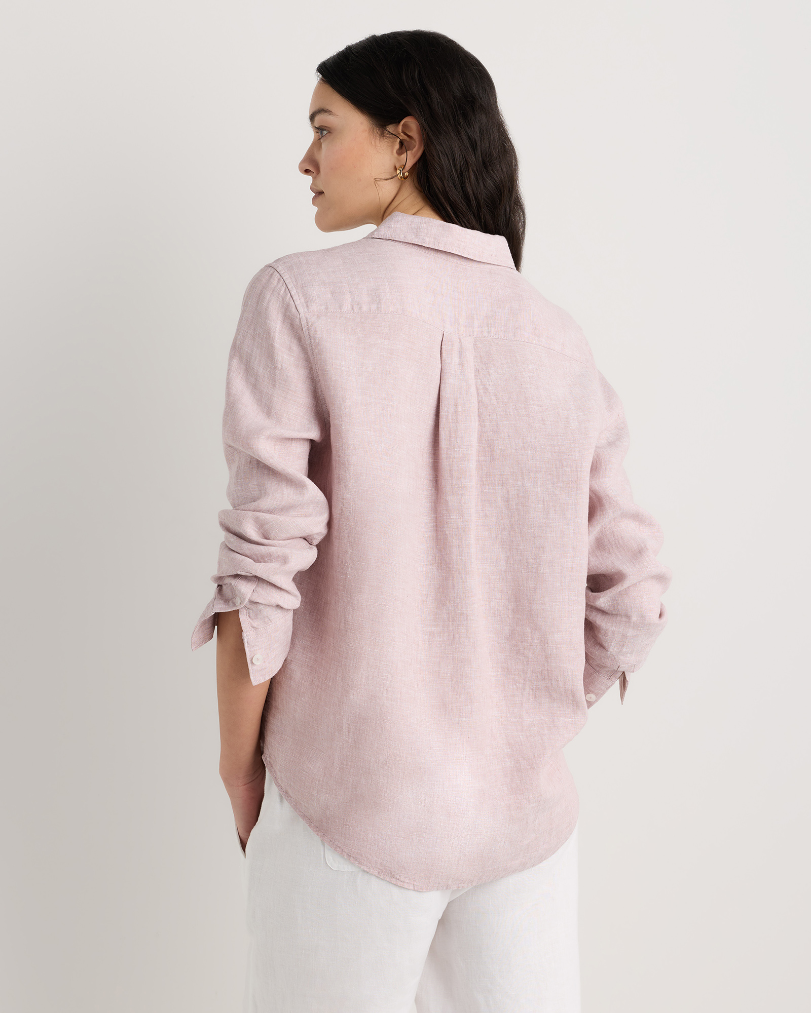 100% European Linen Shirt in Vintage Pink Chambray