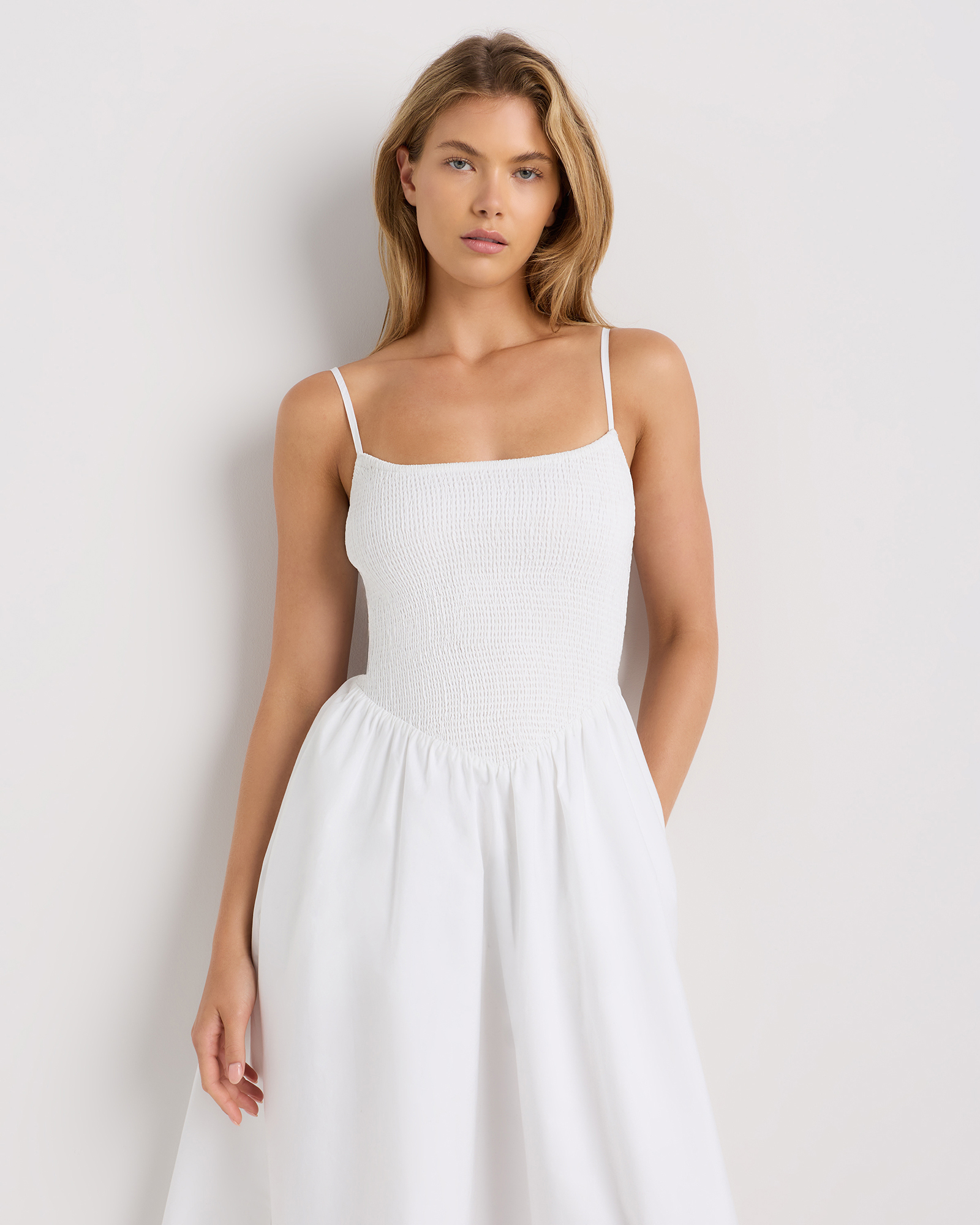sachin and babi light blue dress Miss Circle Reina Blue Cotton Poplin Drop Waist Corset Midi Dress S