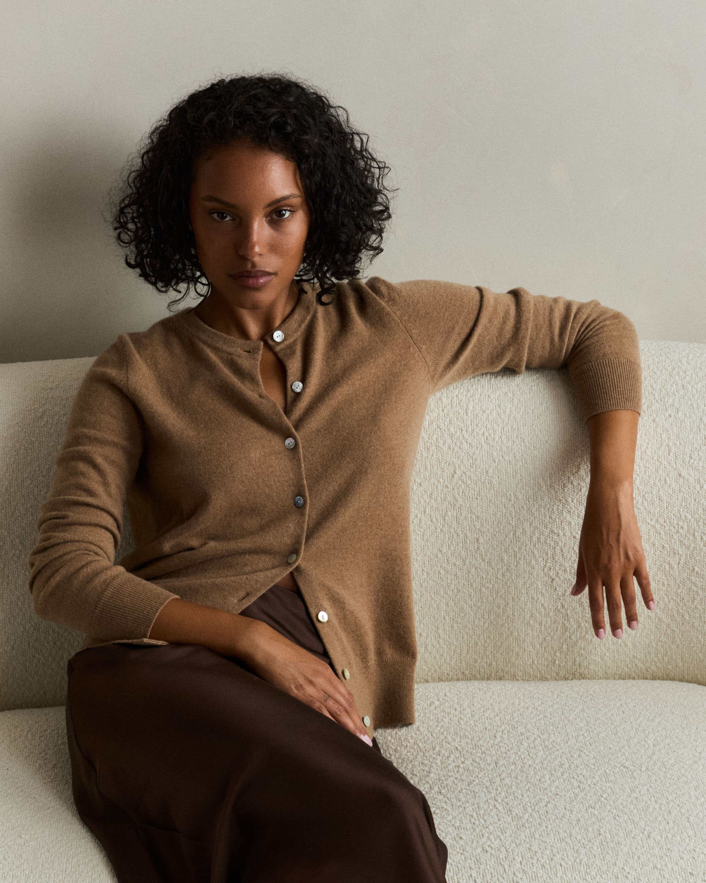 Mongolian Cashmere Cardigan Sweater in Teak