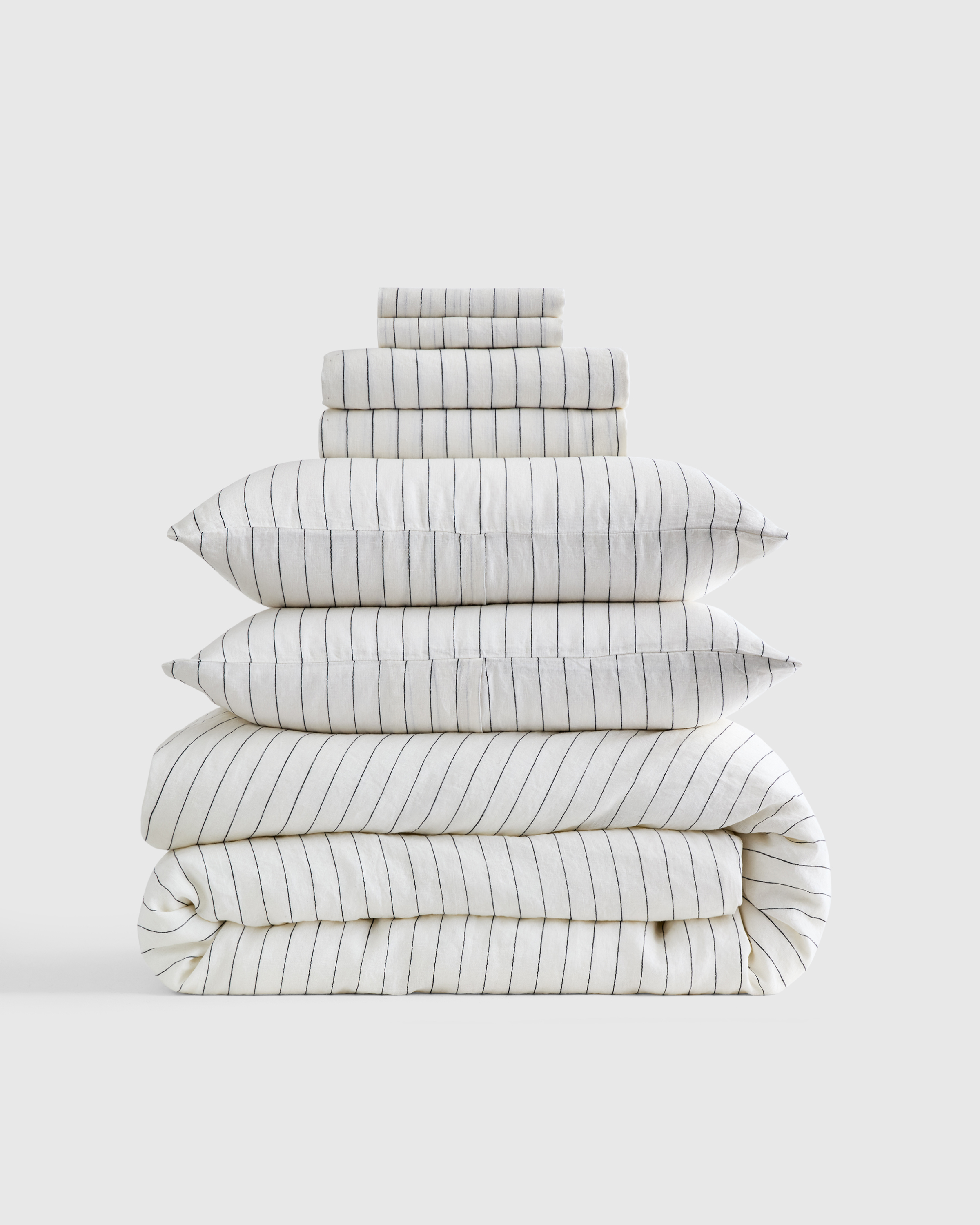 Pencil Stripe European Linen Stripe Deluxe Bedding Bundle