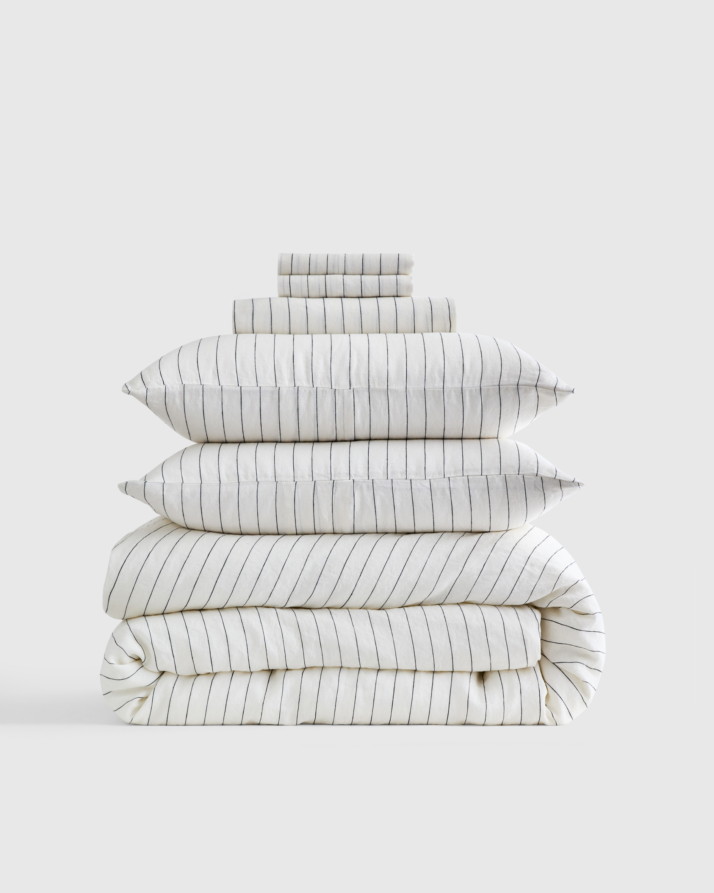 Pencil Stripe European Linen Stripe Deluxe Bedding Bundle