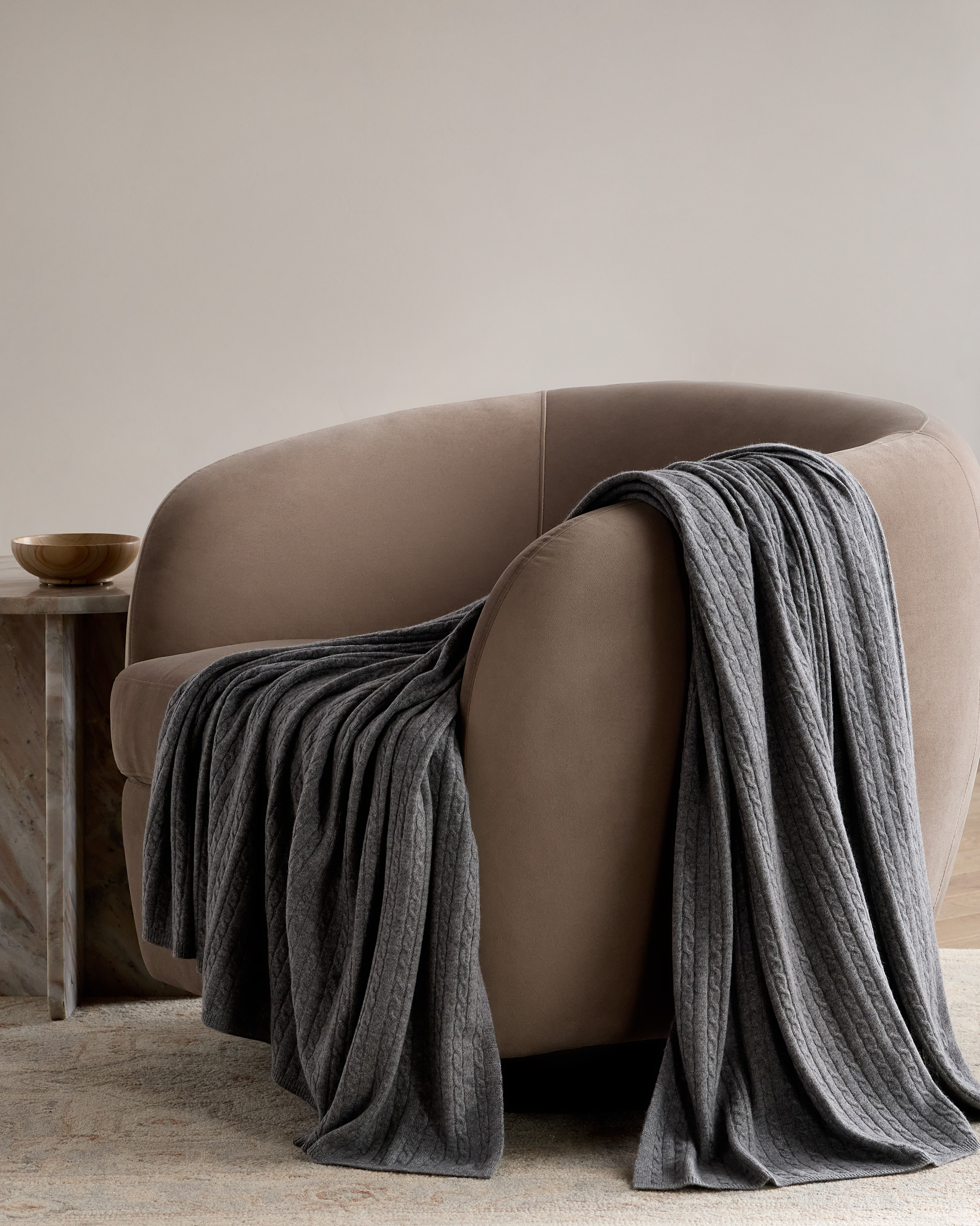 Cable Knit Cashmere Throw - Heather Grey