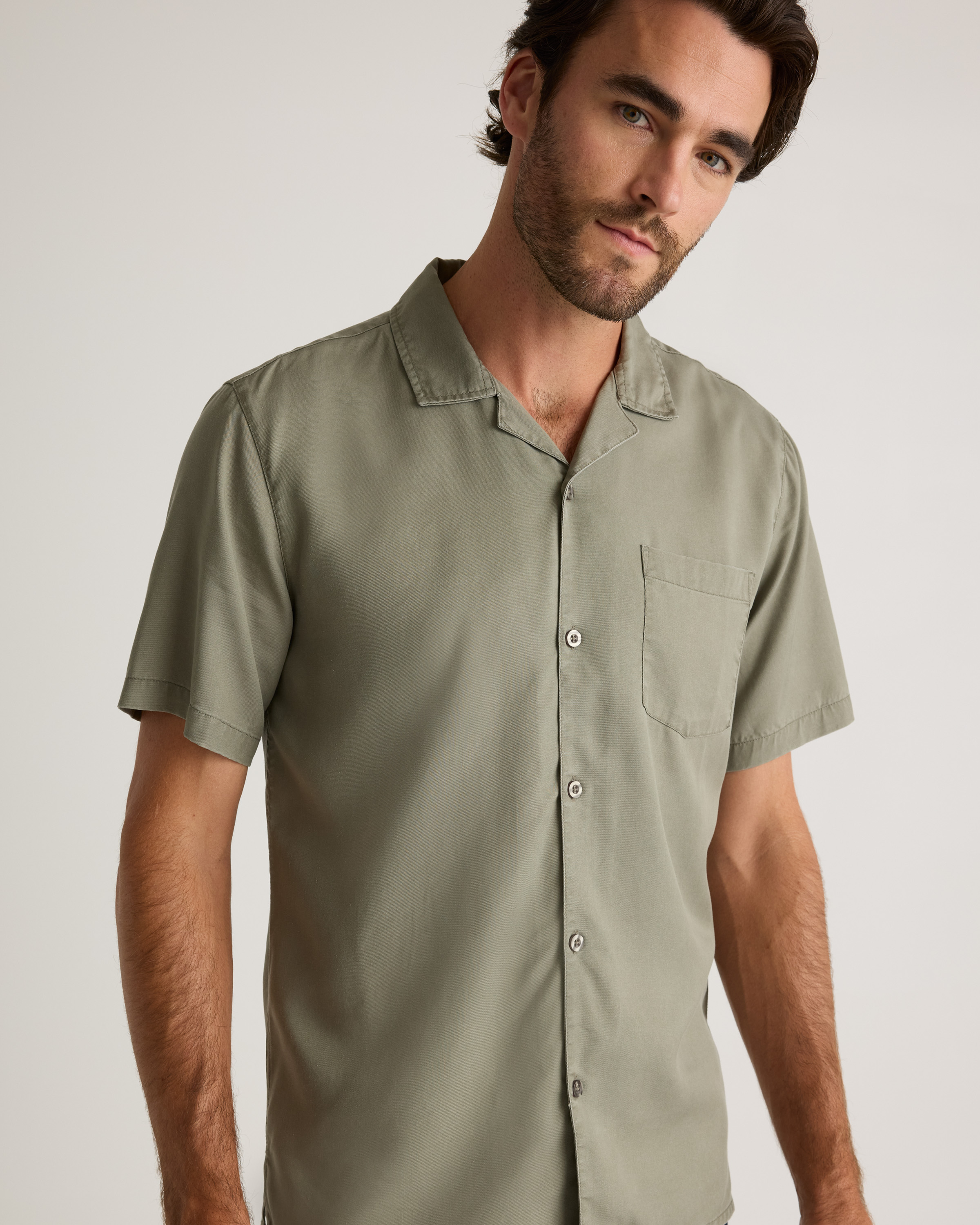 トップス SOFTHYPHEN PATTERNED CAMP COLLAR S/S Vintage Wash Tencel Camp Shirt in Olive